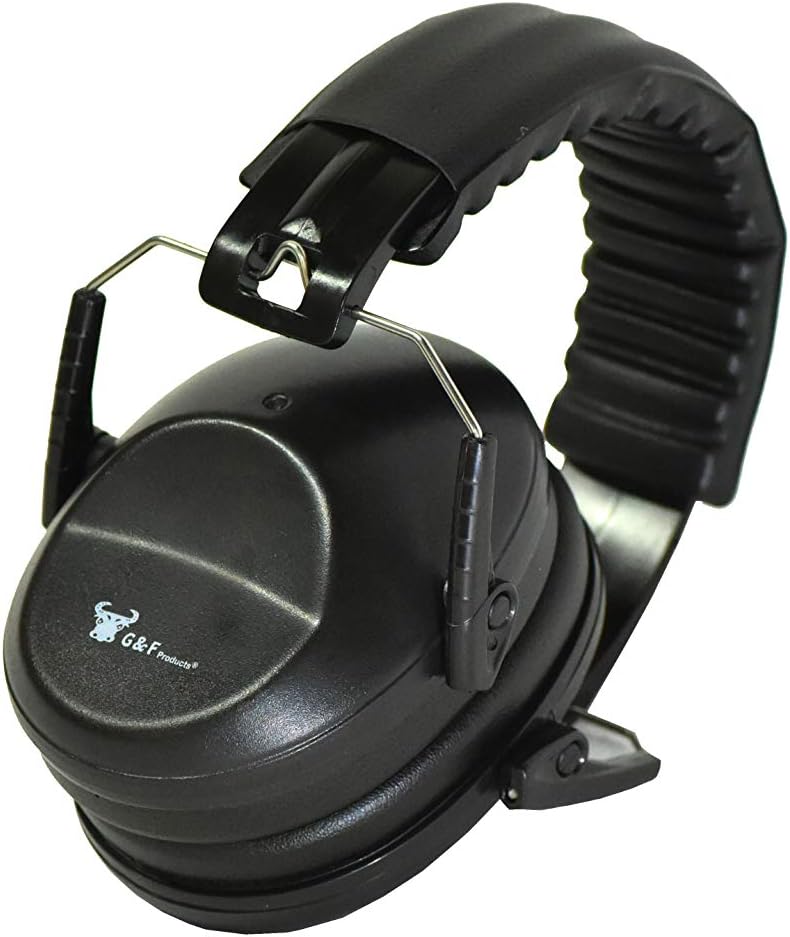 G & F PRODUCTS Earmuffs hearing protection with low profile passive folding design 26dB NRR and reduces up to 125dB, black (Pack of 2)