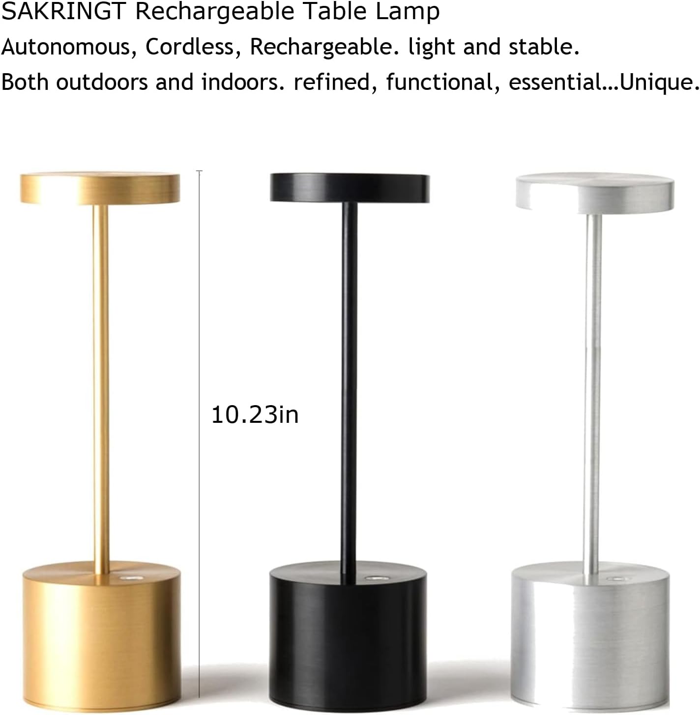 SAKRINGT Cordless Table Lamp Rechargeable, 5000mAh Battery Operated Portable Table Light,Dimming LED Table Lamp for Restaurant/Patio/Outdoor(Gold)