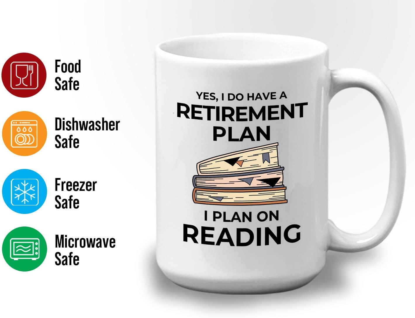 Bubble Hugs Book Lover Coffee Mug 15oz White - Retirement Plan Reading - Reading Retired Coworker Employee Retirement Reader Stack of Books Book Lover Bookish Novelist Librarian Writer