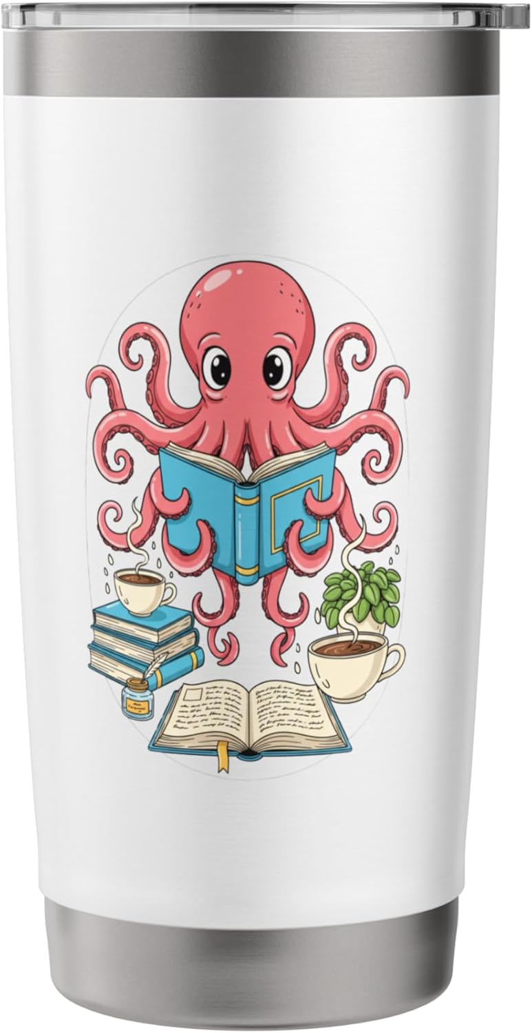 Bookish Octopus Reading Books And Coffee Literary Lover Art Stainless Steel Insulated Tumbler