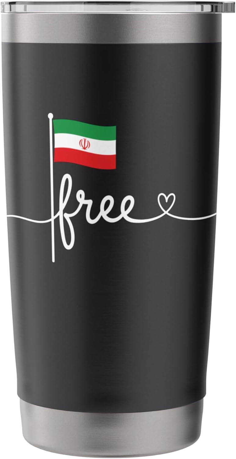 Free Iran Flag Cat Heart Script Women's Persian Pride Stainless Steel Insulated Tumbler