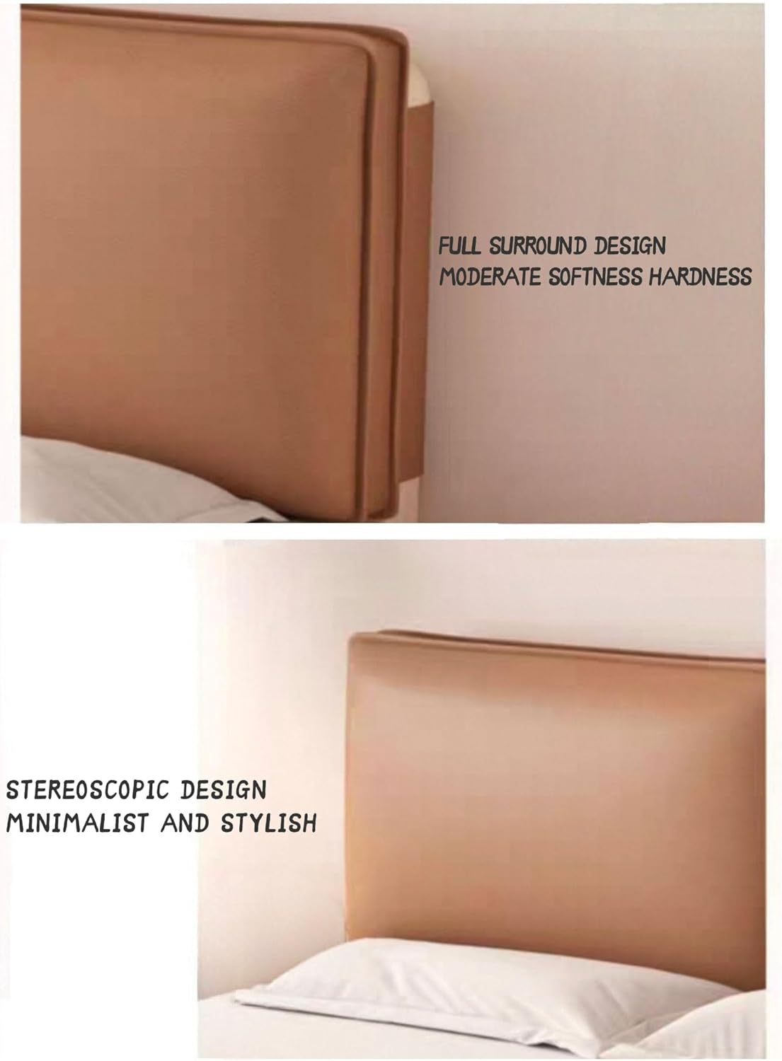 Solid Color Headboard Upholstered Oversized Bed Backrest,Faux Leather Headboard Cushion,Rectangle Removable Lumbar Support Pillow with Headboard Cover(Size:No headboard 59"/150cm,Color:Khaki)