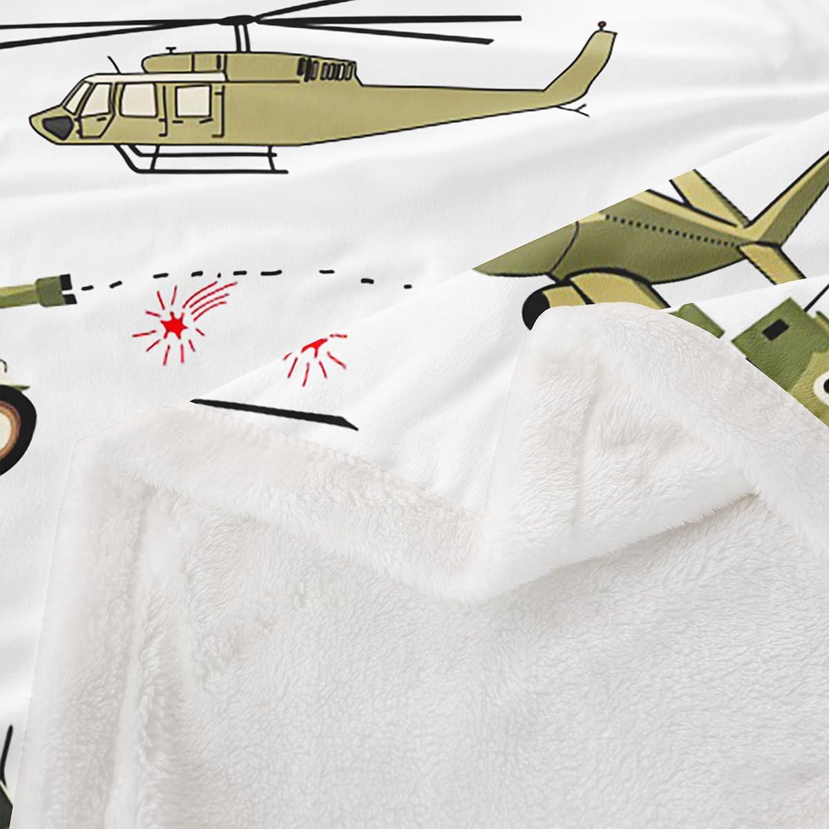Feelyou Kids Blanket Cartoon Aircraft Print Fleece Blankets Boys Teens Military Airplane Pattern Fighter Tank Sherpa Throw Blanket for Couch Bed Sofa 30" x 40"