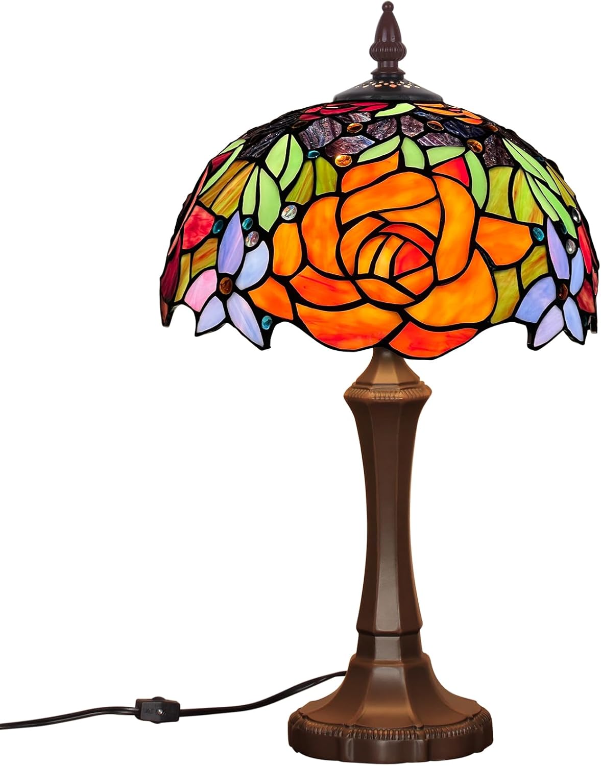 Capulina Tiffany Lamp Stained Glass Table Lamp,12X12X20 Inches Red Rose Tiffany Style Desk Reading Lamp for Living Room Bedroom Study Home Office
