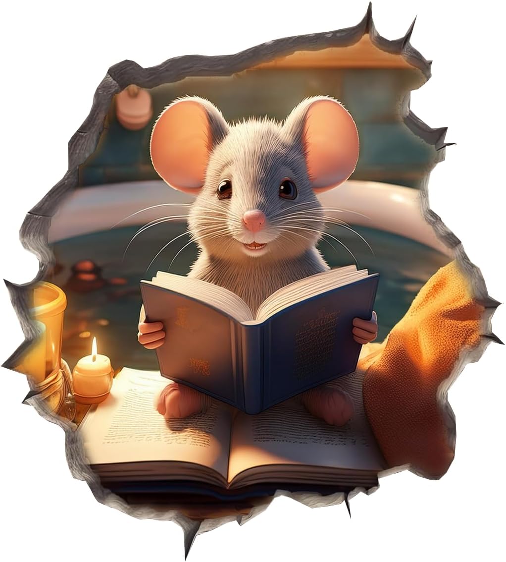 Mouse Reading Book Wall Murals Peel and Stick for Kids Room, Classroom Wall Decor - 3D Effect Wall Mural, Ideal Wall Stickers & Murals, Decorative Decal for Educational Spaces Design 1