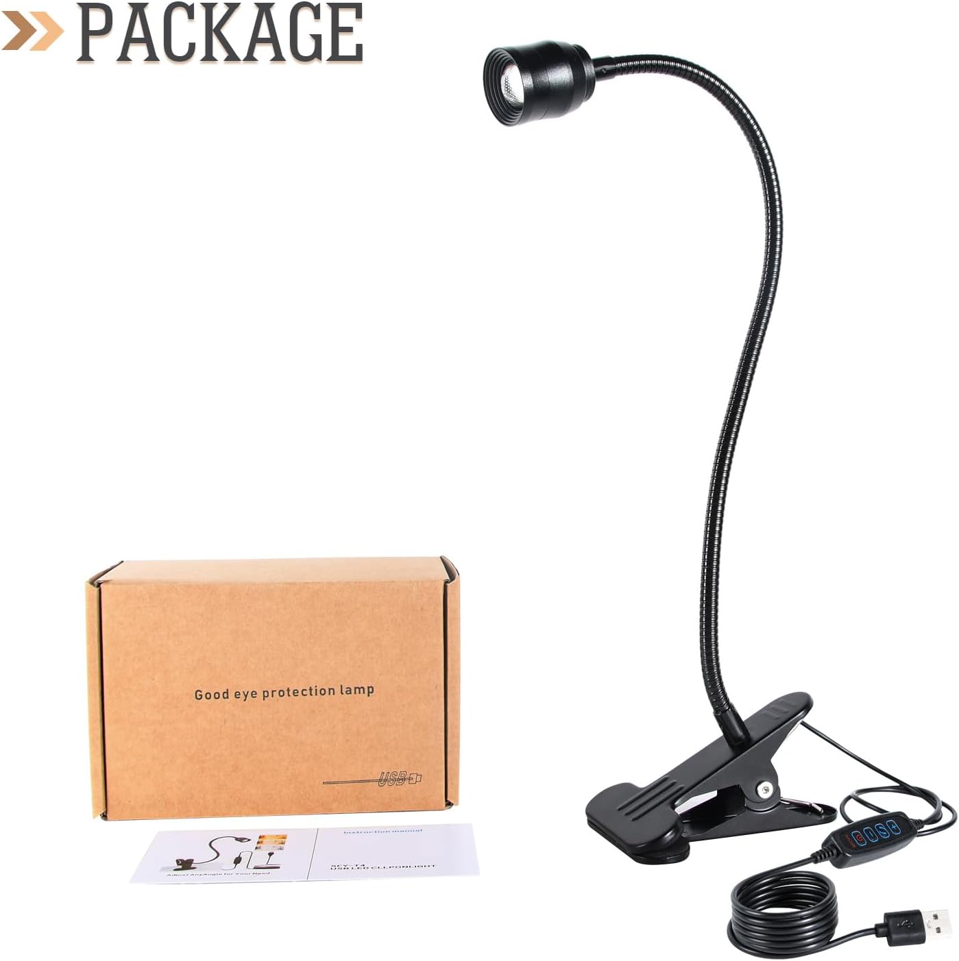 Zoomable Clip on Lamp, USB LED Clamp Reading Light for Dorm Bed Headboard, Dimmable Spotlight with 3 Color Temperature Options, 10 Brightness Levels for Working, Studying, Sewing