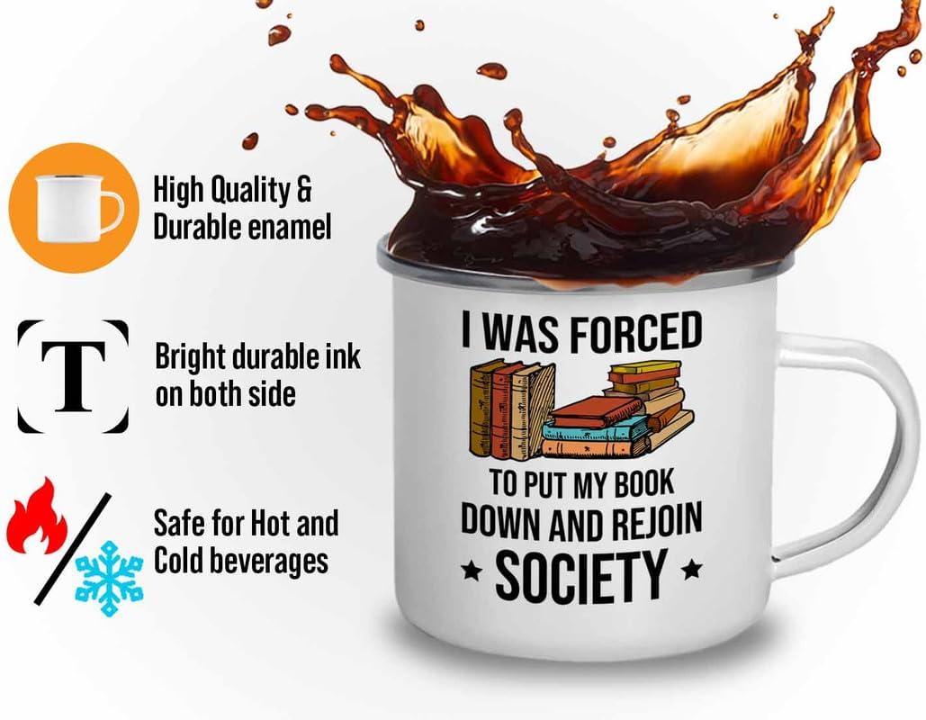 Reading Bookworm Camper Mug 12oz - My Book Down And Rejoin Society - Reading Reader Book Worm I Know Things Book Addict Book Lover Bookish Novelist Librarian Writer