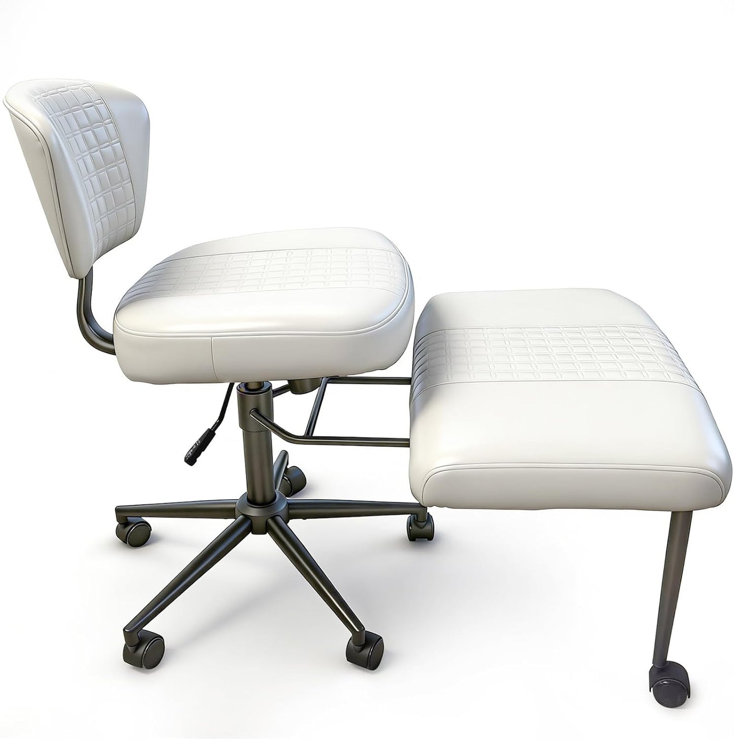 Meditation Chair with Footrest, 360° Swivel Height Adjustable Criss Cross Chair, White PU Padded Wide Seat, Home Office Desk Chair for Reading, Yoga, Peaceful Living