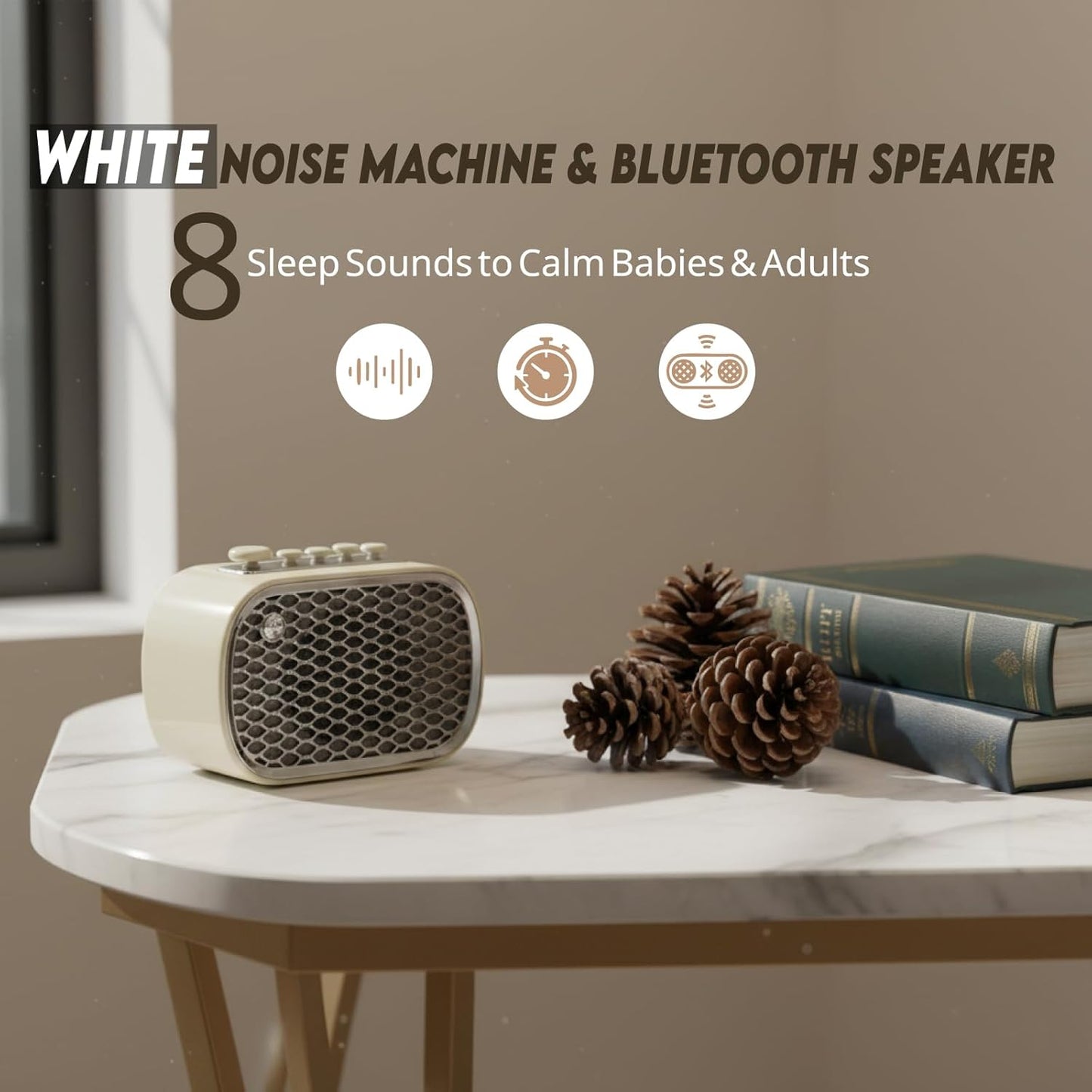4 in 1 White Noise Machine & Gentle Bass Bluetooth Speaker, Sleep Sound Machine Portable for Baby, Adults, Travel & Office