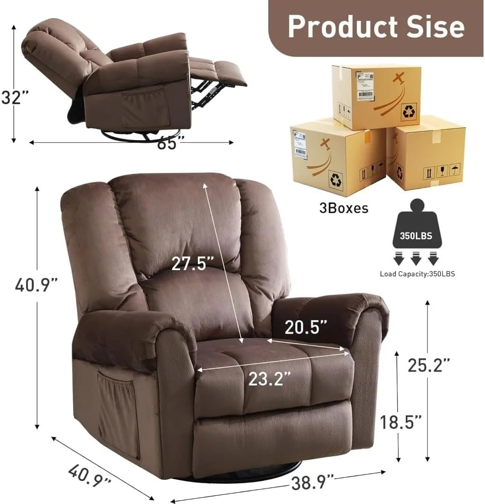 Oversized Modern Fabric Electric Power Lift Chair, Ergonomic Leisure Chair Classic Single Sofa, 360° Swivel Rocker Recliners with Massage and Heat