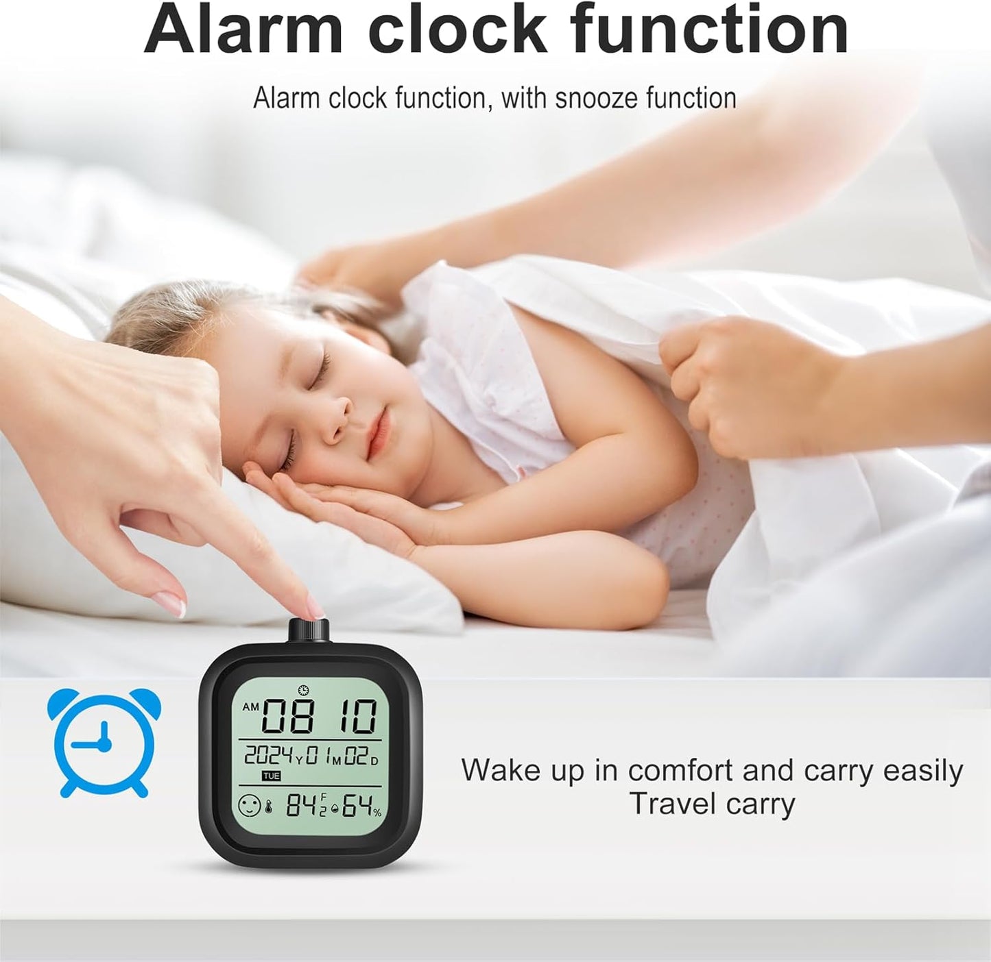 Digital alarm clock battery operation travel calendar desk shower room wall clock time thermometer hygrometer black