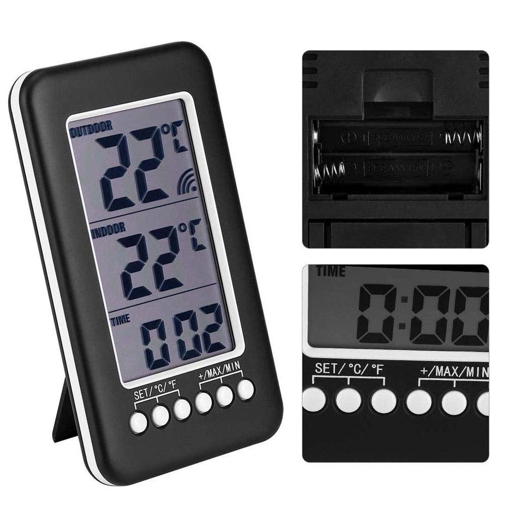 Clock Temperature Meter,LCD Digital Indoor Outdoor Thermometer Electronic and Hygrometer