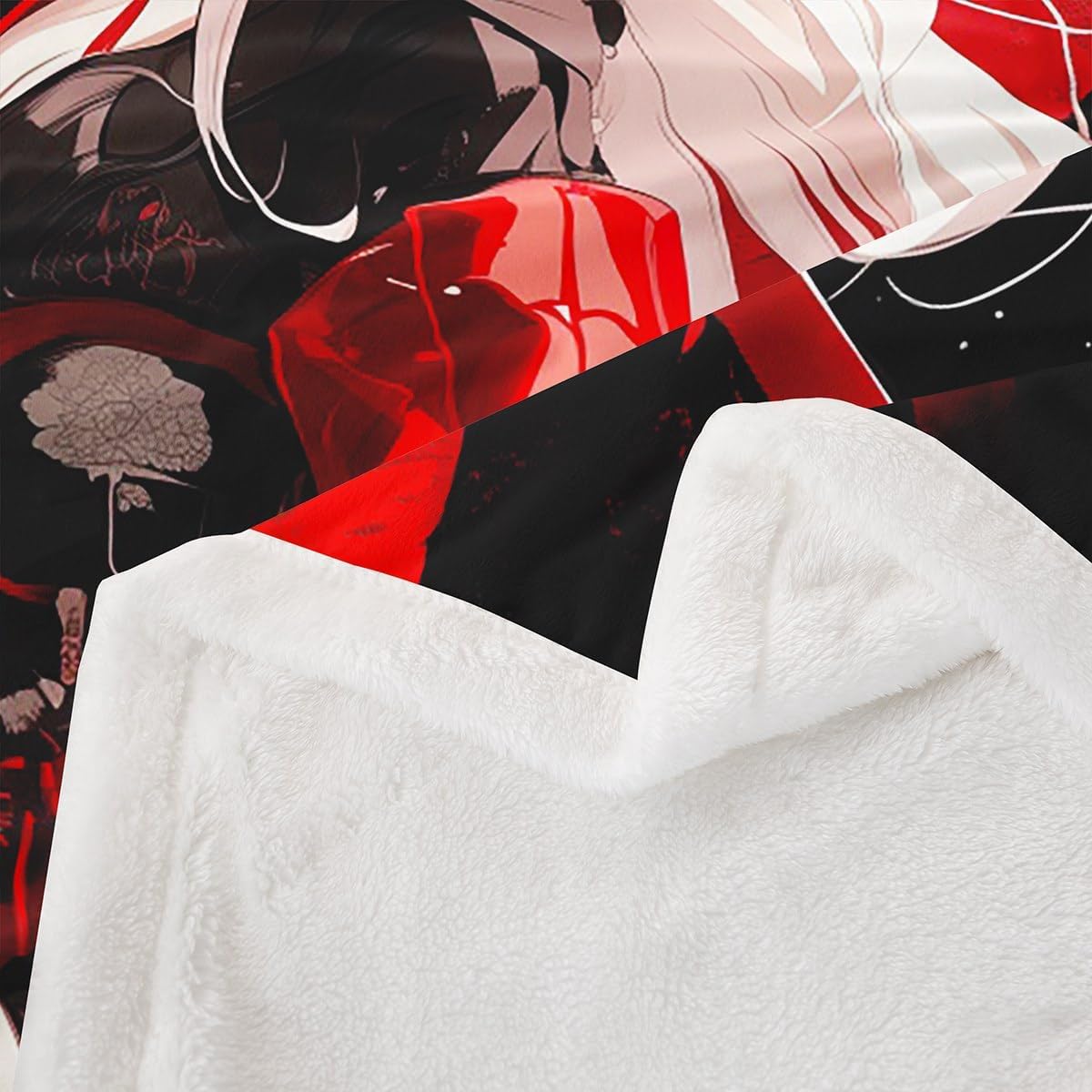 Erosebridal Throw Size Japanese Anime Throw Blanket for Kids, Anime Girl Decor Kawaii Japanese Fleece Sherpa Blanket Cartoon Japan Animation Bed Set for Boys Teen Adult Women Bedroom,Red Black