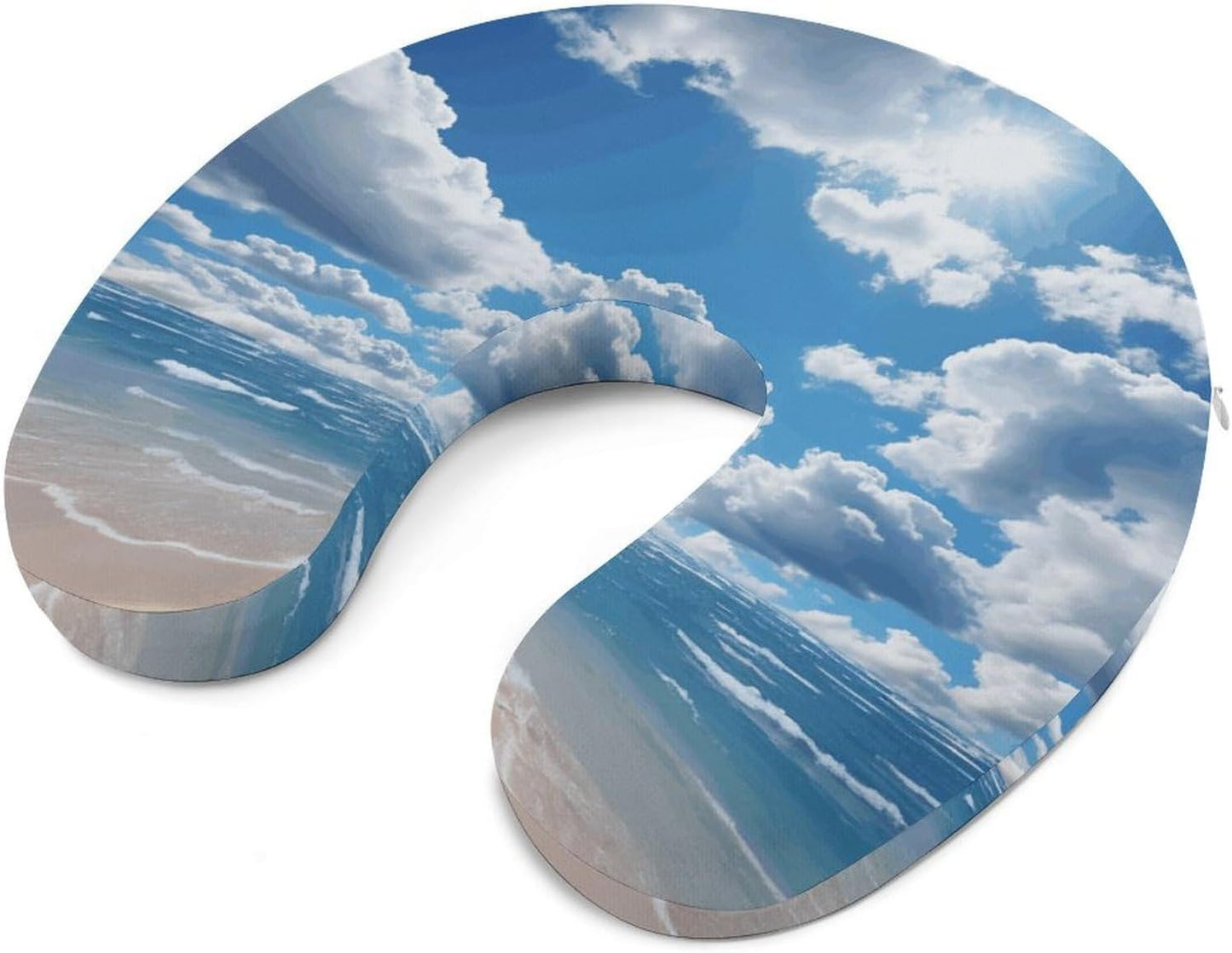 Blue and White Cloud Neck Pillow Memory Foam U Shaped Pillows Portable Pillows for Shoulder Travel Head Support Pillow with Concealed Zipper for Airplane Car Home Office