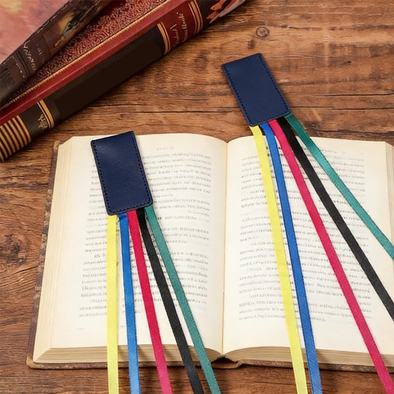 6 Pcs Bible Ribbon Bookmarks, Leather Colorful Page Markers with 5 Ribbons for Books, Novels,Reading, Gift
