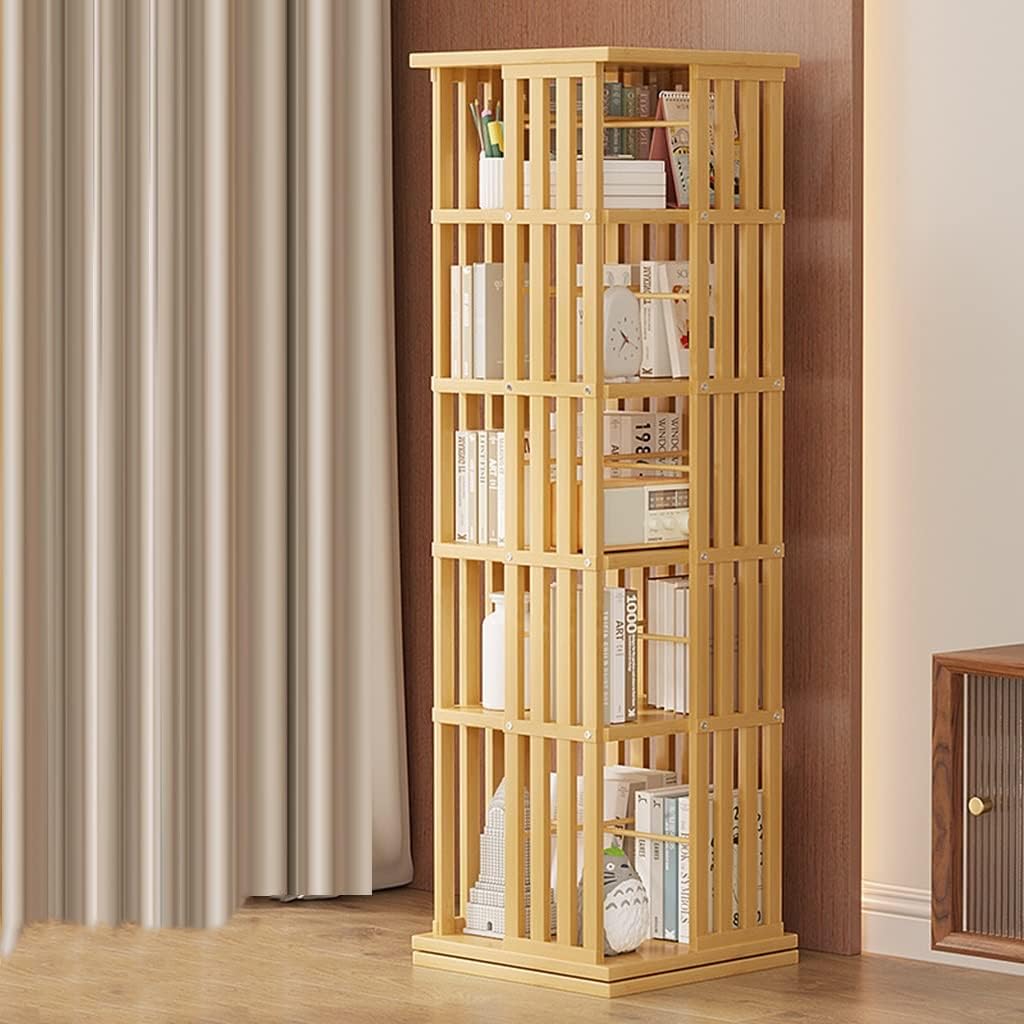 Wood Bookshelf Modern Minimalist Floor Book Shelf 360° Rotating Stackable Shelves Corner Cabinet for Living Room, Study and Office (Teal 37x37x178cm) (Original 37x37x150cm)