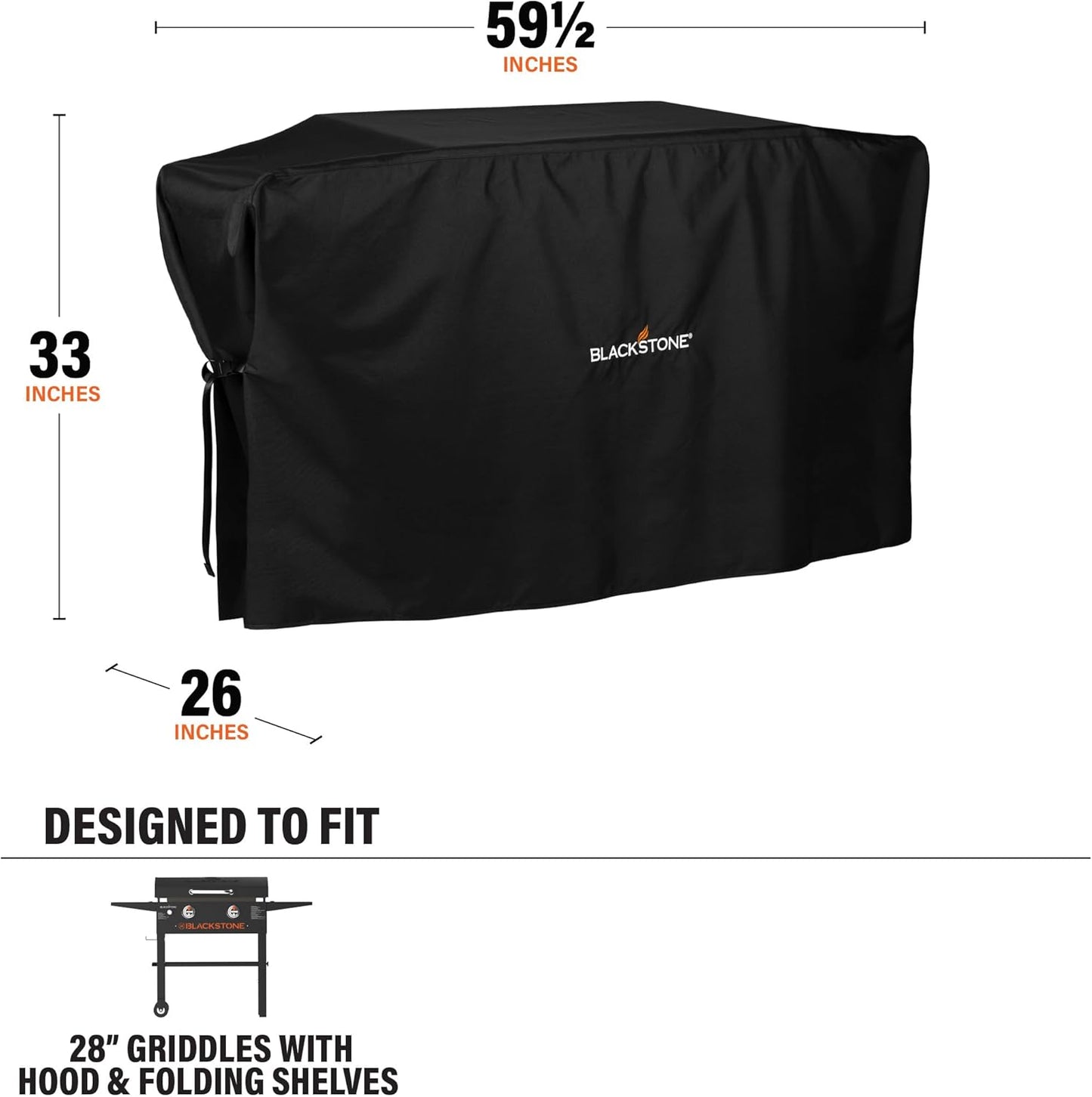 Blackstone 5483 Griddle Cover Fits 28 inches Griddle Cooking Station with Hood Water Resistant, Weather Resistant, Heavy Duty 600D Polyester Flat Top Gas Grill Cover with Cinch Straps 28" Black