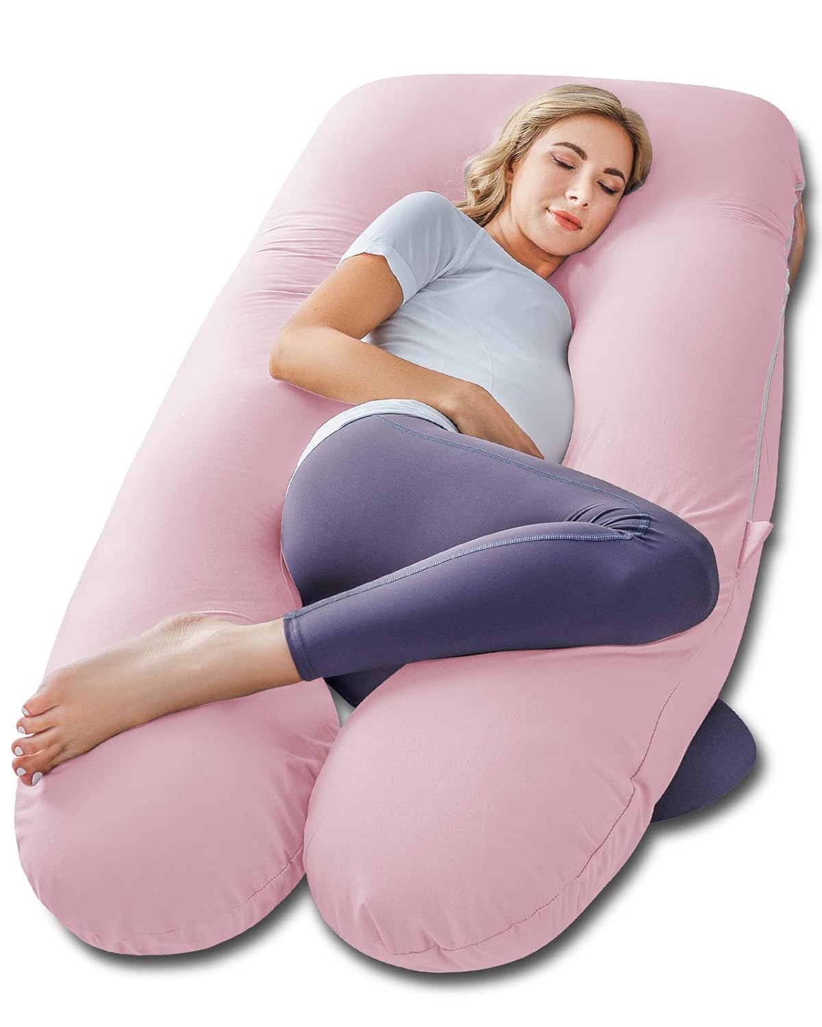 Meiz Pregnancy Pillows, Pregnancy Pillows for Sleeping, Pregnancy Body Pillow Cooling, Maternity Pillow for Pregnant Woman with Cooling Jersey Cover, Pink