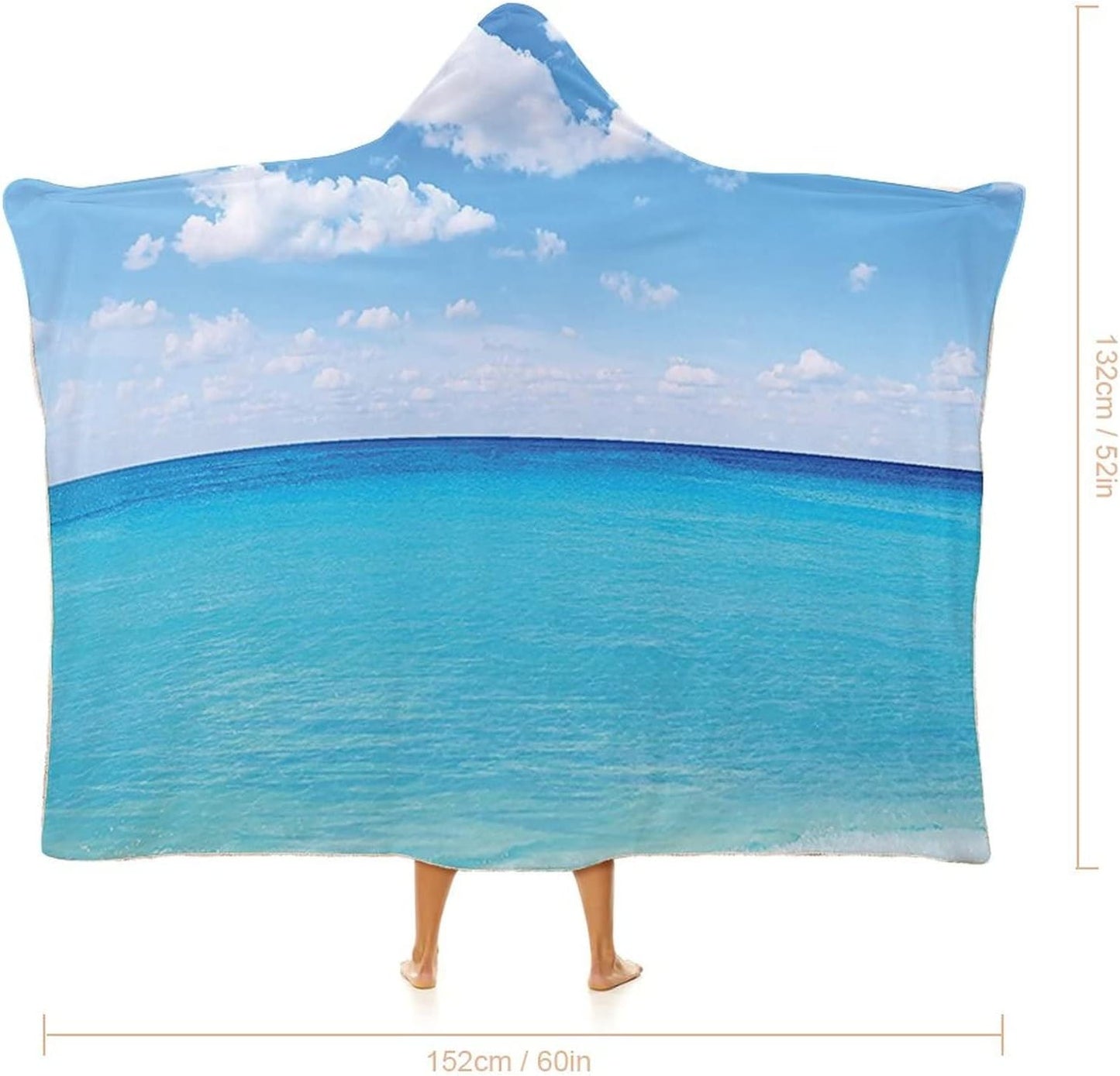 Throw Blankets, Ocean Decor Women Men Hooded Blanket, Surreal Tropical Seascape with Dreamy Sea and, Soft Warm Cozy, 50 x 60inches, Studying Reading Snuggling Napping Office, Turquoise White