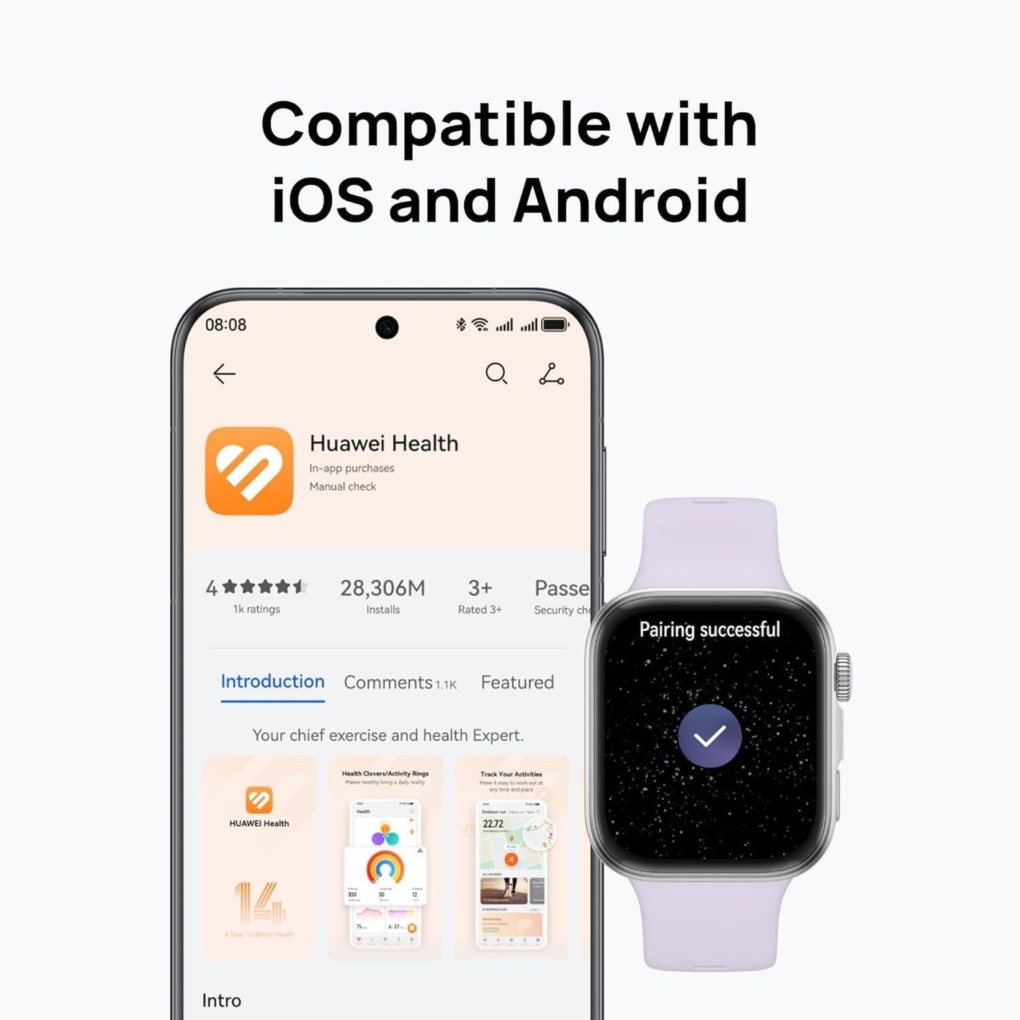 HUAWEI Watch FIT 4 Smartwatch, 100+ Training Modes, Ultra Thin Case, GPS Tracking, Up to 10 Days Battery Life, Bluetooth Calling, AMOLED, Compatible with iOS & Android, Purple