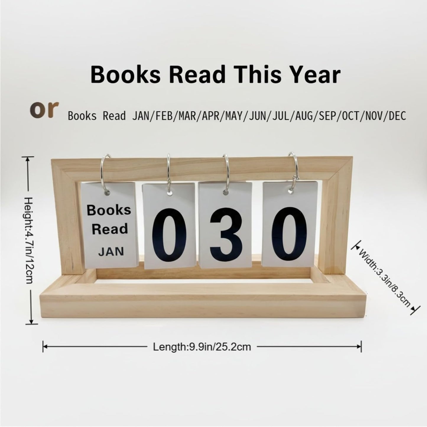 Wooden Books Read This Year Counter Tracker, Modern Style Library Decor Sign, Tabletop Display Stand This Month, Book Lover Gift for Librarian, Reader, Teacher, Women (Nature Wood)