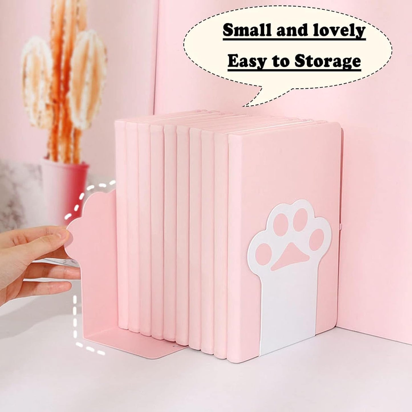 2 Sets Cat Paw Metal Bookends Cute Desktop Bookshelf Sturdy Cartoon Bookshelf for Home and Office Decoration