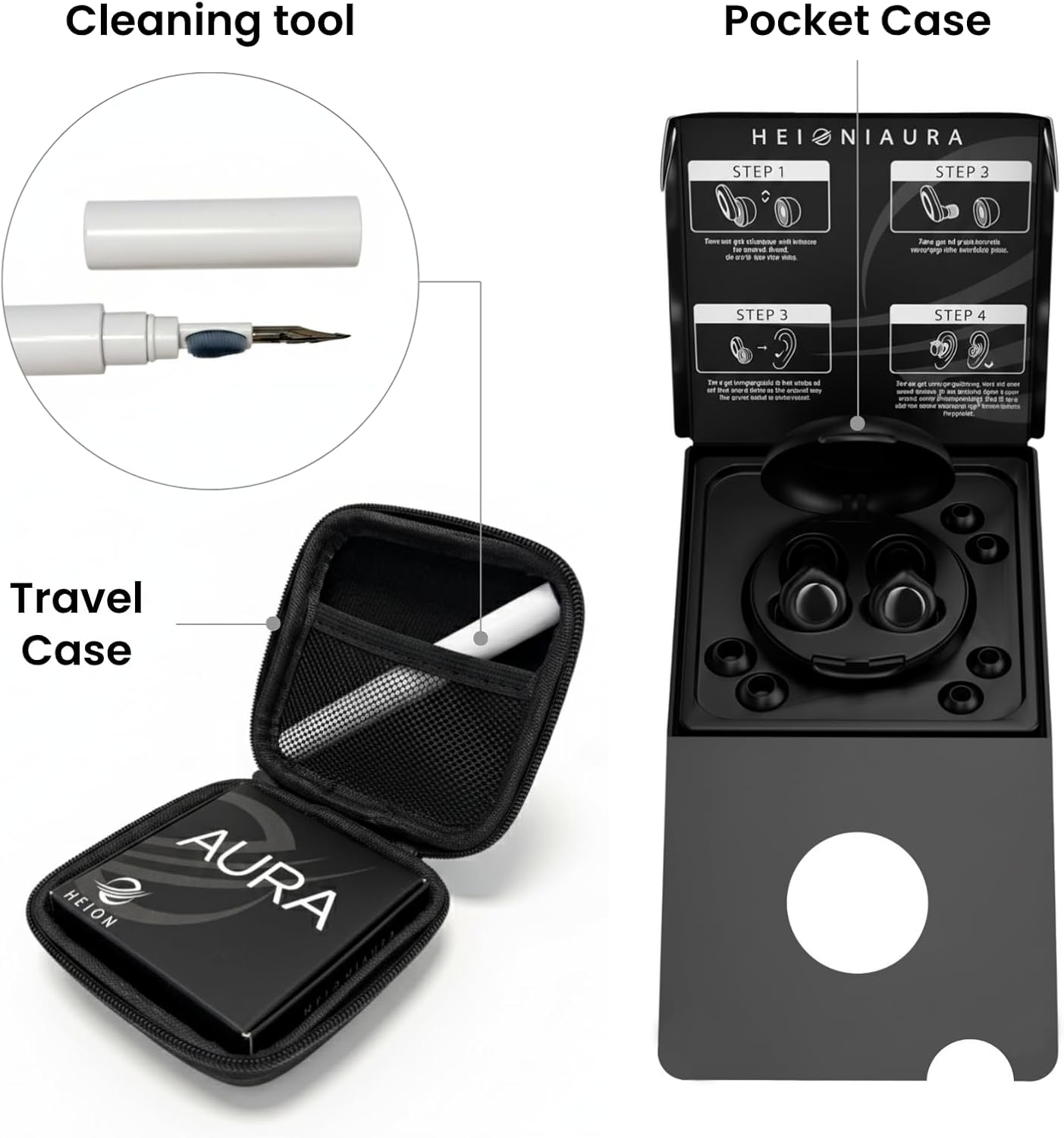 Ear Plugs for Sleeping Noise Cancelling 28dB - Reusable Silicone Earplugs for Sleep, Concert, Work, Study, Travel | 4 Sizes, Comfortable Side Sleepers | Cleaning Tool & Case - HEION Aura