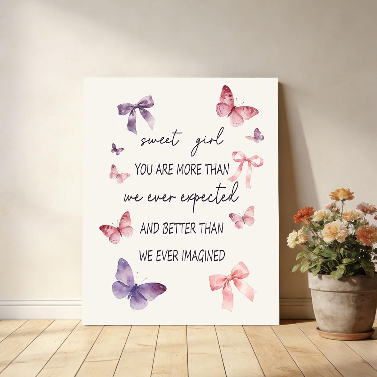 Gardenia Art Inspirational Canvas Wall Art Sweet Girl You Are More Than We Ever Expected Pictures Poster Aesthetic Room Decor for Girly Preppy Dorm Bedroom Bathroom Home Decoration, 11x14 Inch Framed