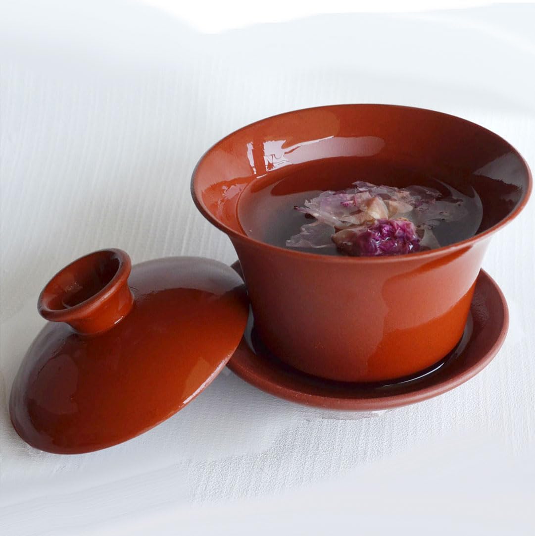 Gaiwan Teacup Kungfu Tea bowl Zisha Red Clay black 4oz/130ml Cup Sancai Saucers (Red)