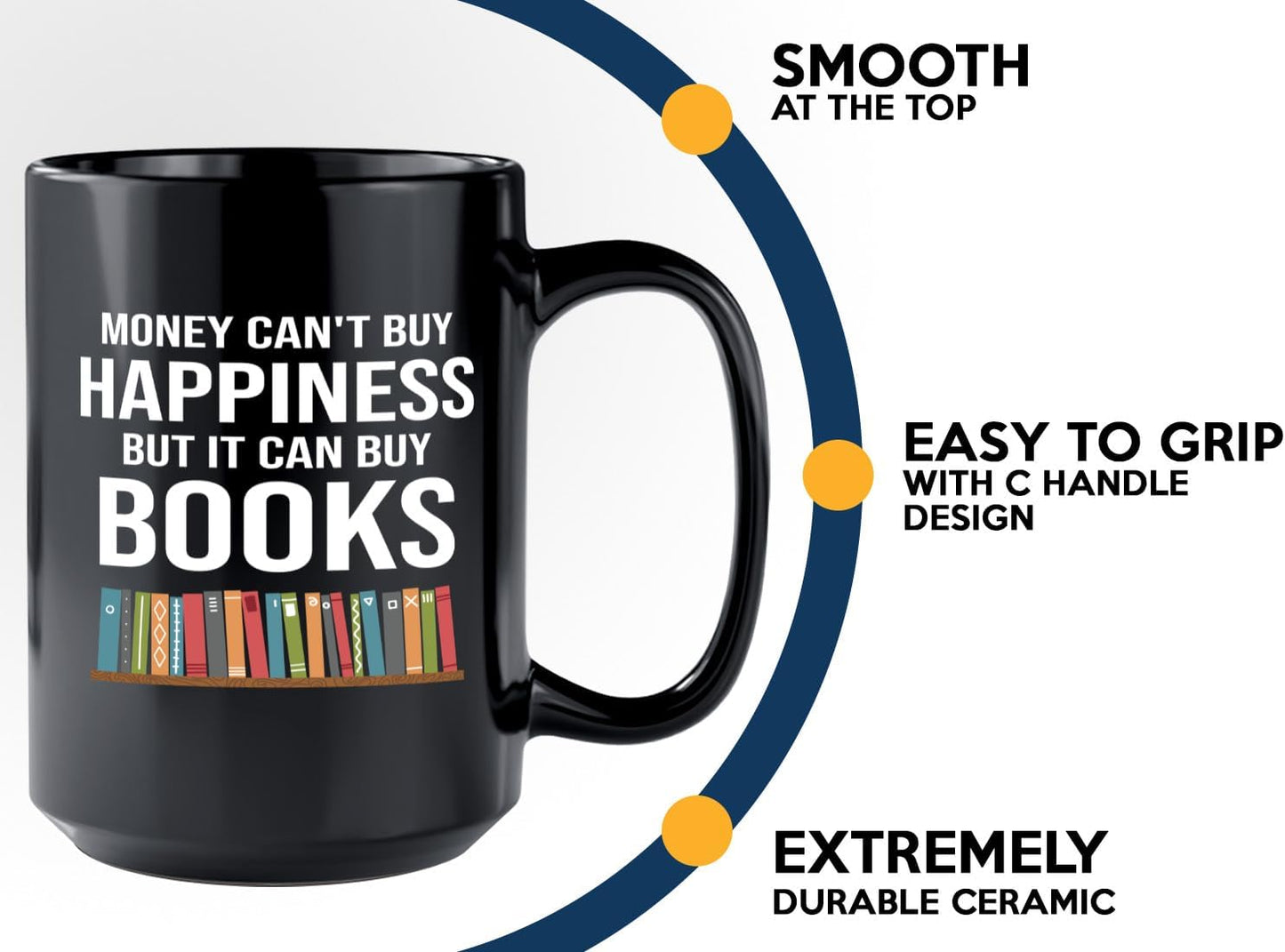 Book Lover Coffee Mug 15oz Black -Can Buy Books - Gift For Poets Bookish People Bibliophile Librarian Book Club Reader