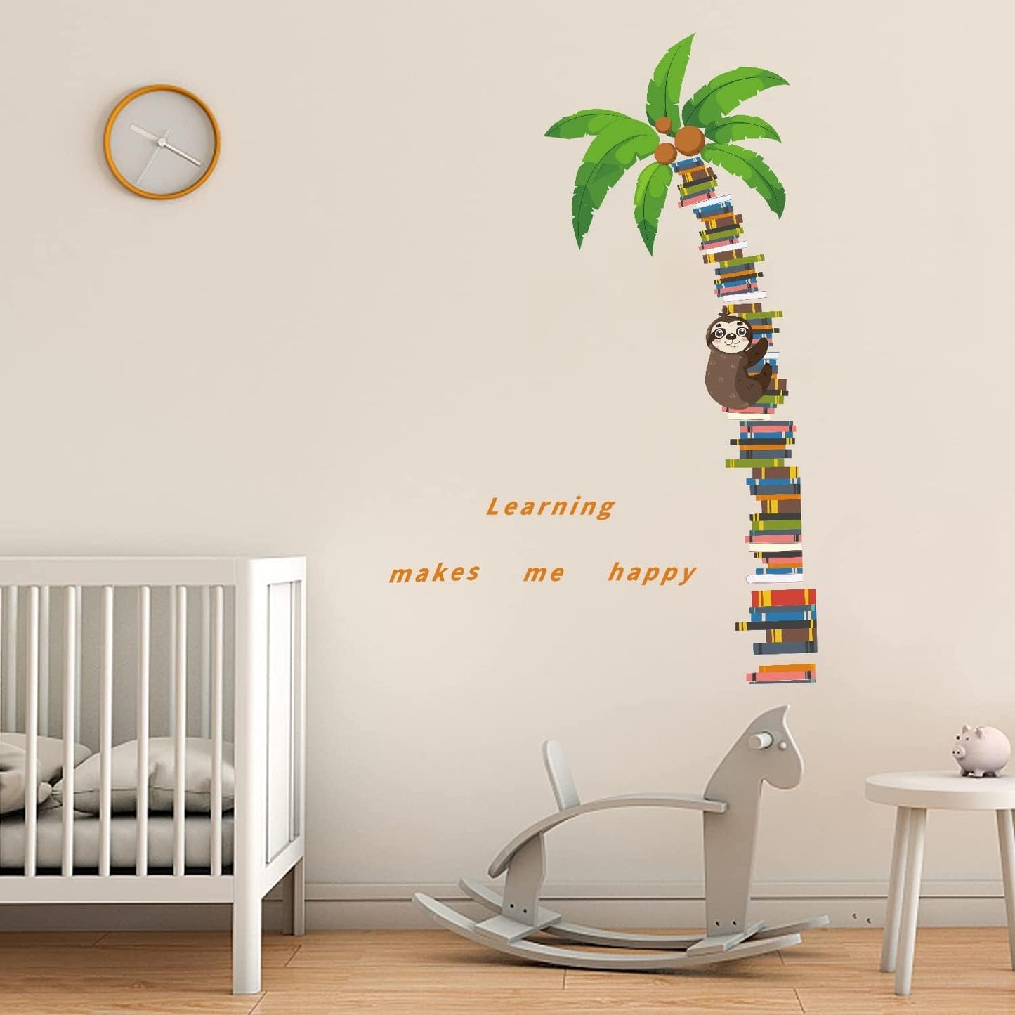 IARTTOP Coconut Tree Sloth Wall Decal Book Tree Sloth Wall Sticker Large Book Tree Wall Stickers for Bedroom Study Room Living Room Decoration