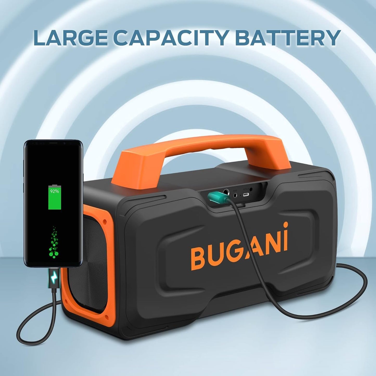 BUGANI Bluetooth Speaker, 80W Powerful Portable Wireless Speaker IPX7 Waterproof, Outdoor Loud Speakers with Handle 24H Playtime, Support Microphone AUX USB Suitable for Party, Pool, Singing