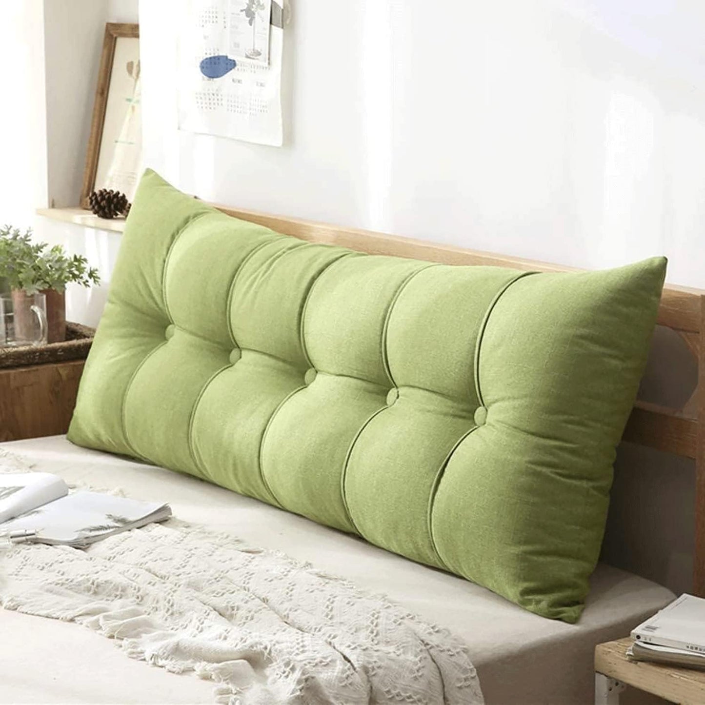 Reading Pillow Headboard Backrest Cotton Triangular Wedge Cushion Bedside Positioning Support Backrest Lumbar Pad(Size:180x60cm(71x24inch),Color:Grass Green)