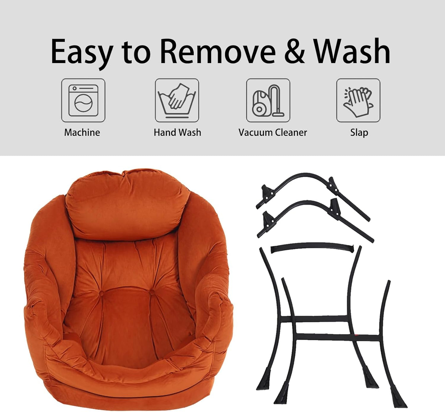 LITA Lazy Chair with Ottoman, Modern Lounge Accent Chair with Armrests and a Side Pocket, Leisure Upholstered Sofa Chairs Set, Reading Chairs with Footrest for Small Space,Orange