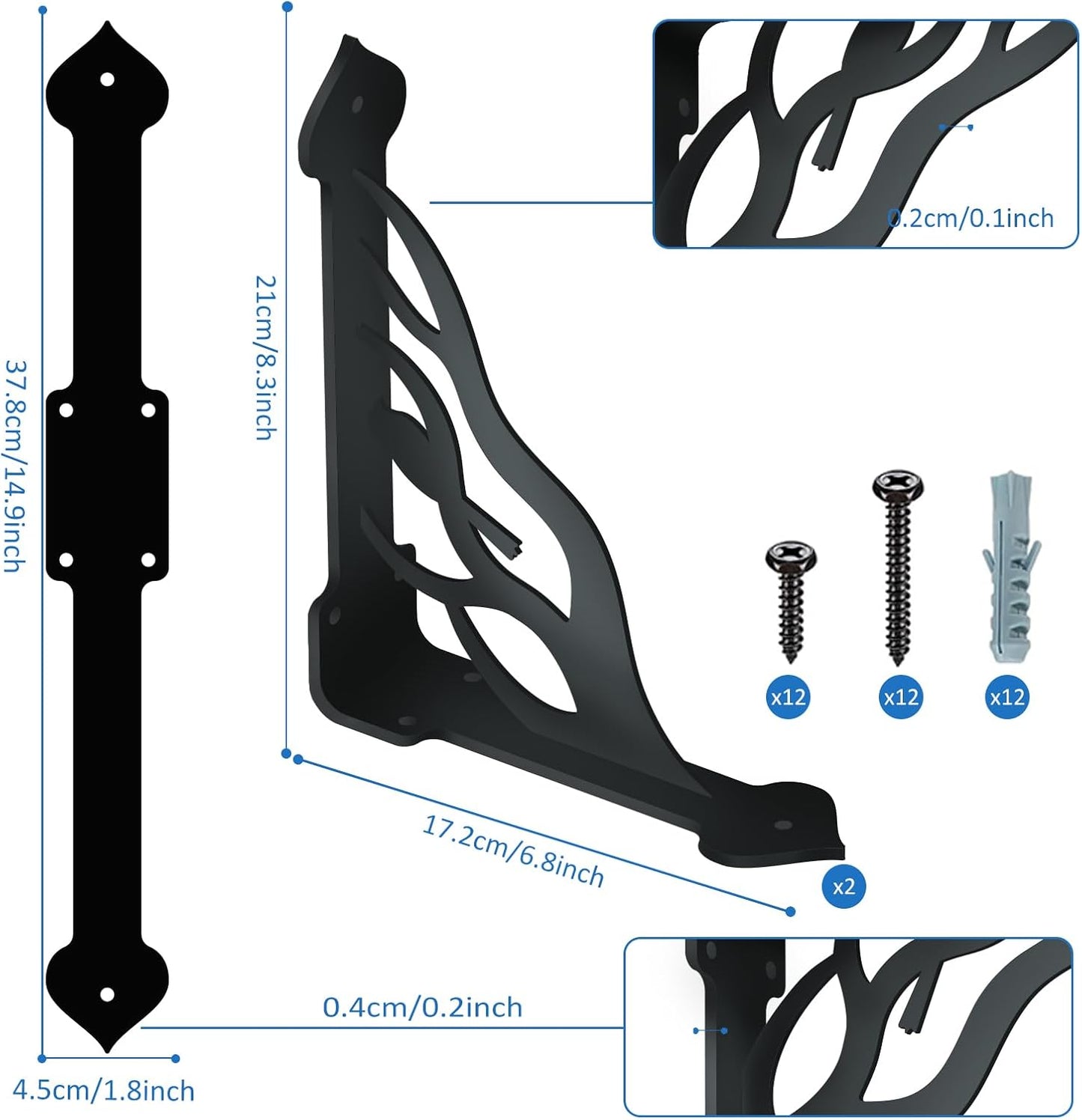 SUPERDANT 2 Pack Tree Branch Shelves Brackets Birds Heavy Duty Decorative Shelf Bracket Black Iron Wall Shelf Brackets for Home Kitchen Bookshelf Fireplace Mantel Corbels Metal Corner Brace 8.3x6.8in