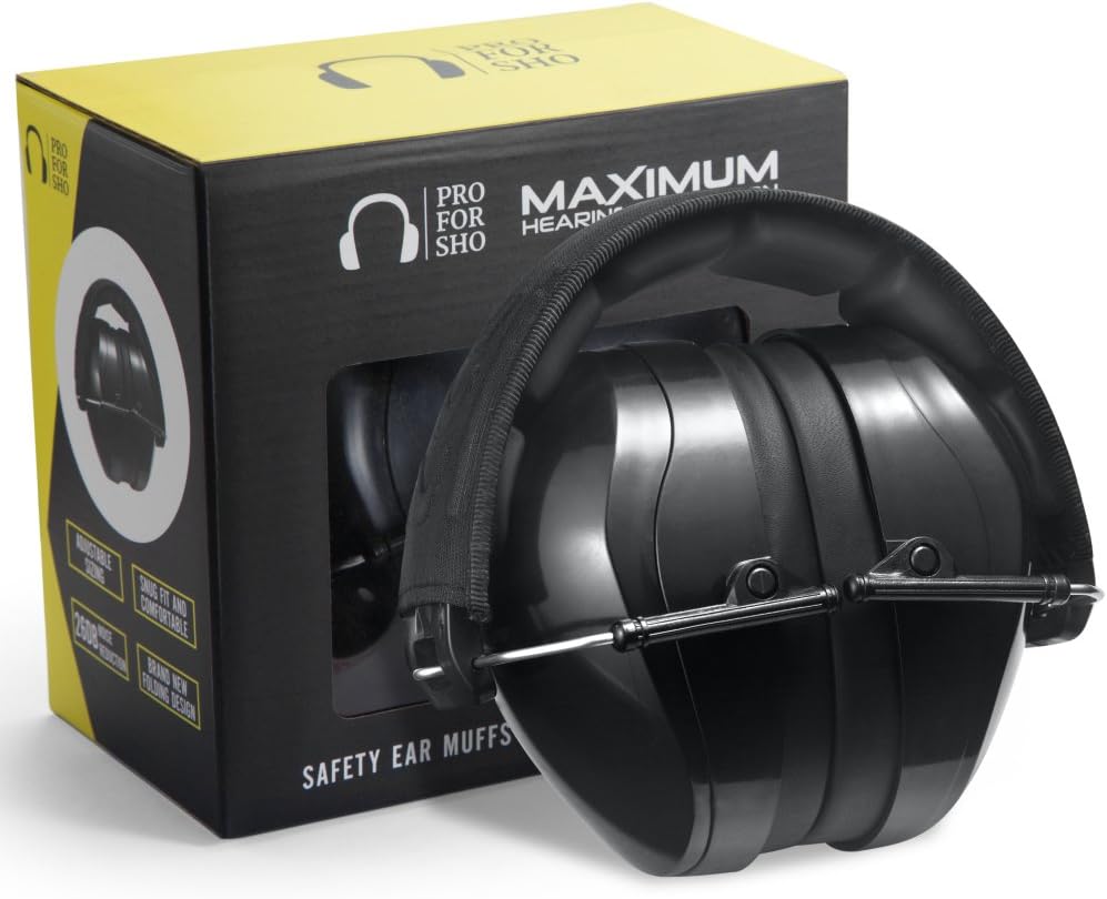 Pro For Sho All Terrain Safety Ear Protection - Larger Size Foldable Ear Muffs Lighter Weight & Maximum Hearing Protection