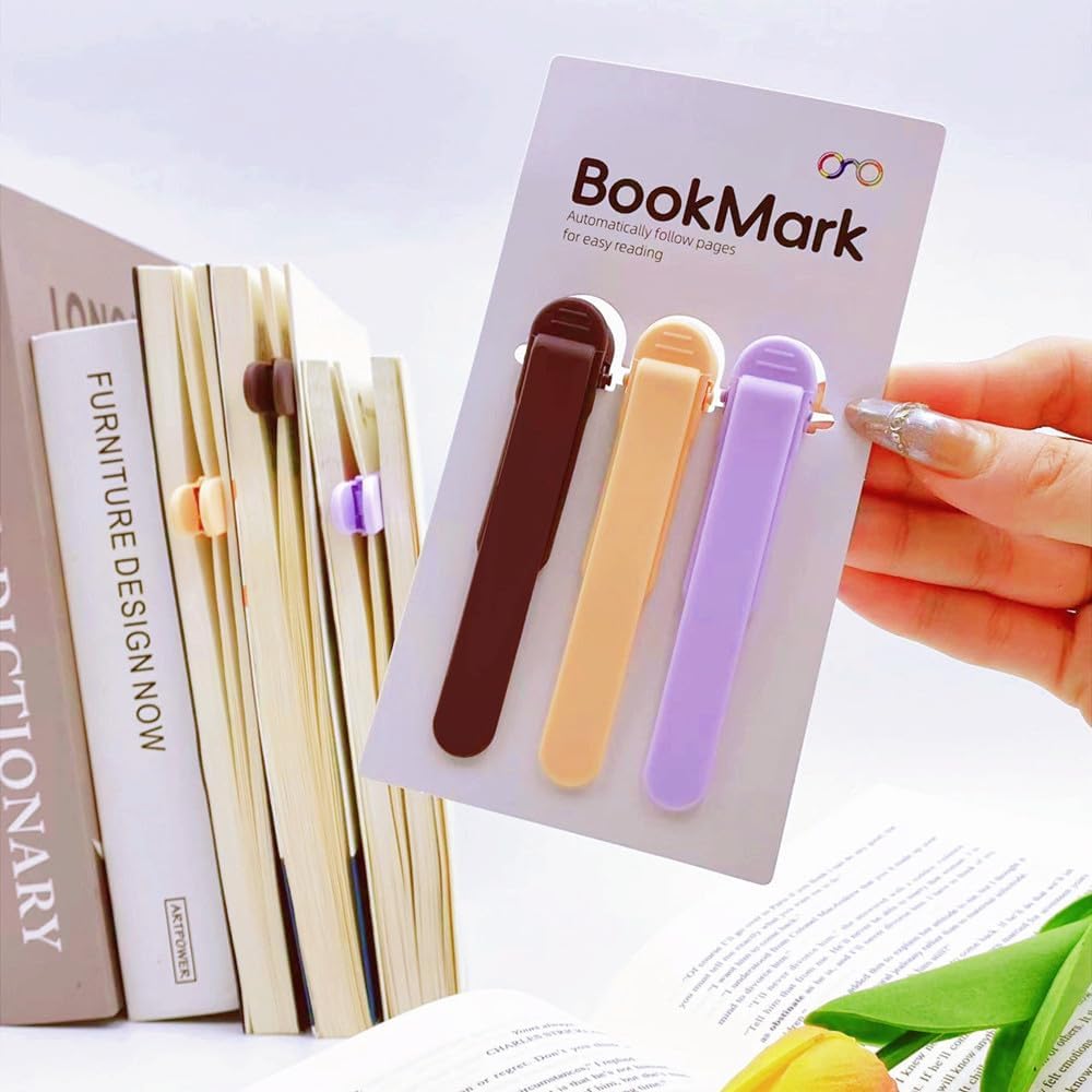 3pcs Silicone Automatic Bookmark, Book Marks for Reading, Cute Unique Book Markers, Smart Bookmarks Clip Book Page Holder for Women, Men, Kids, Book Lovers, Stay in Place and Follow as You Read