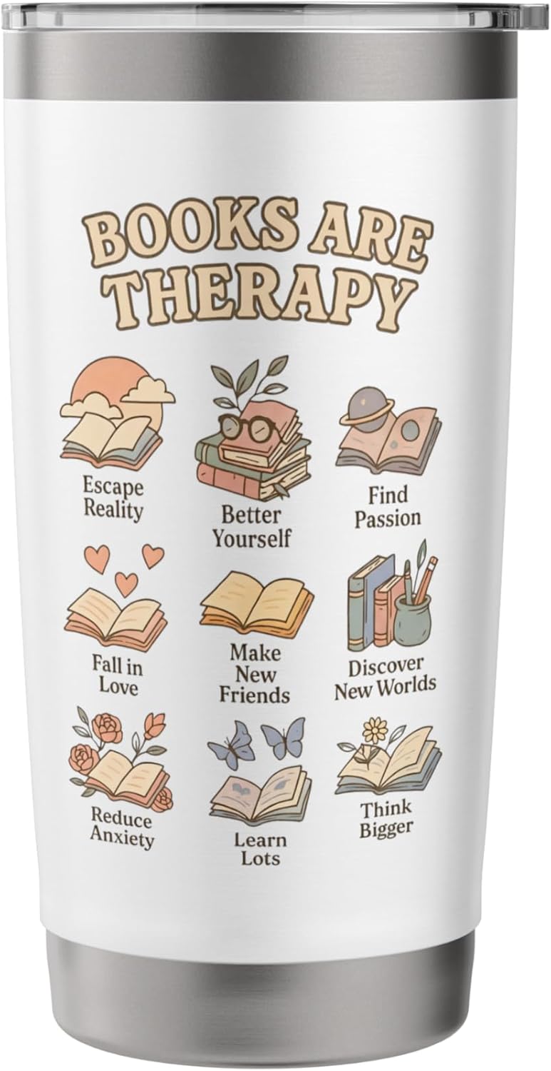 Books Are Therapy Cozy Reading Self Care for Book Lovers Stainless Steel Insulated Tumbler
