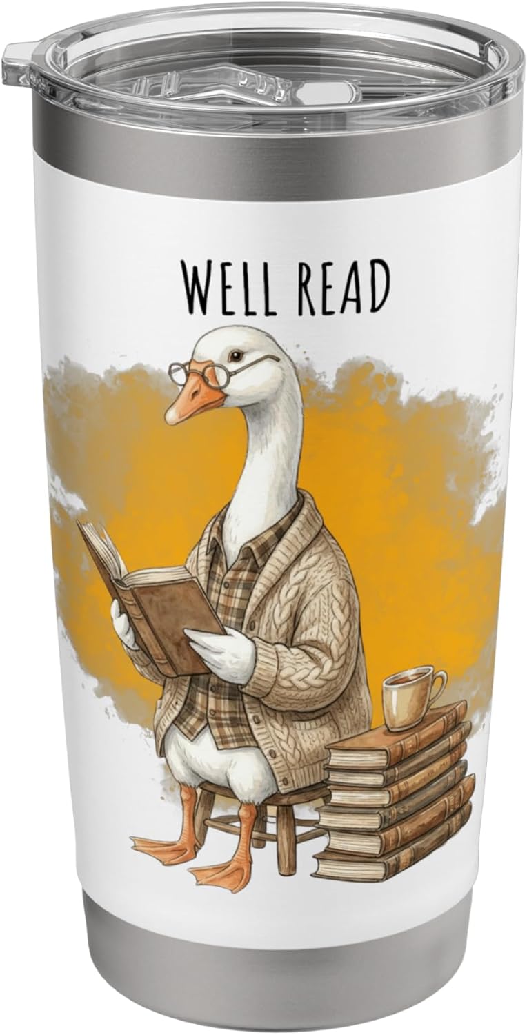 Well Read Goose Funny Book Lover Librarian Reading Books Stainless Steel Insulated Tumbler