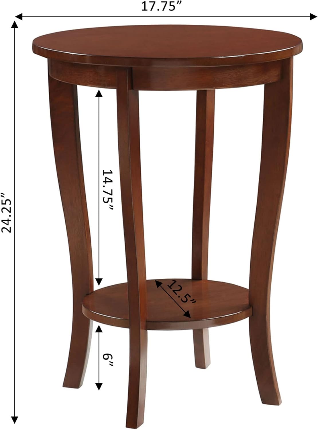 Convenience Concepts American Heritage Round End Table with Shelf, Espresso