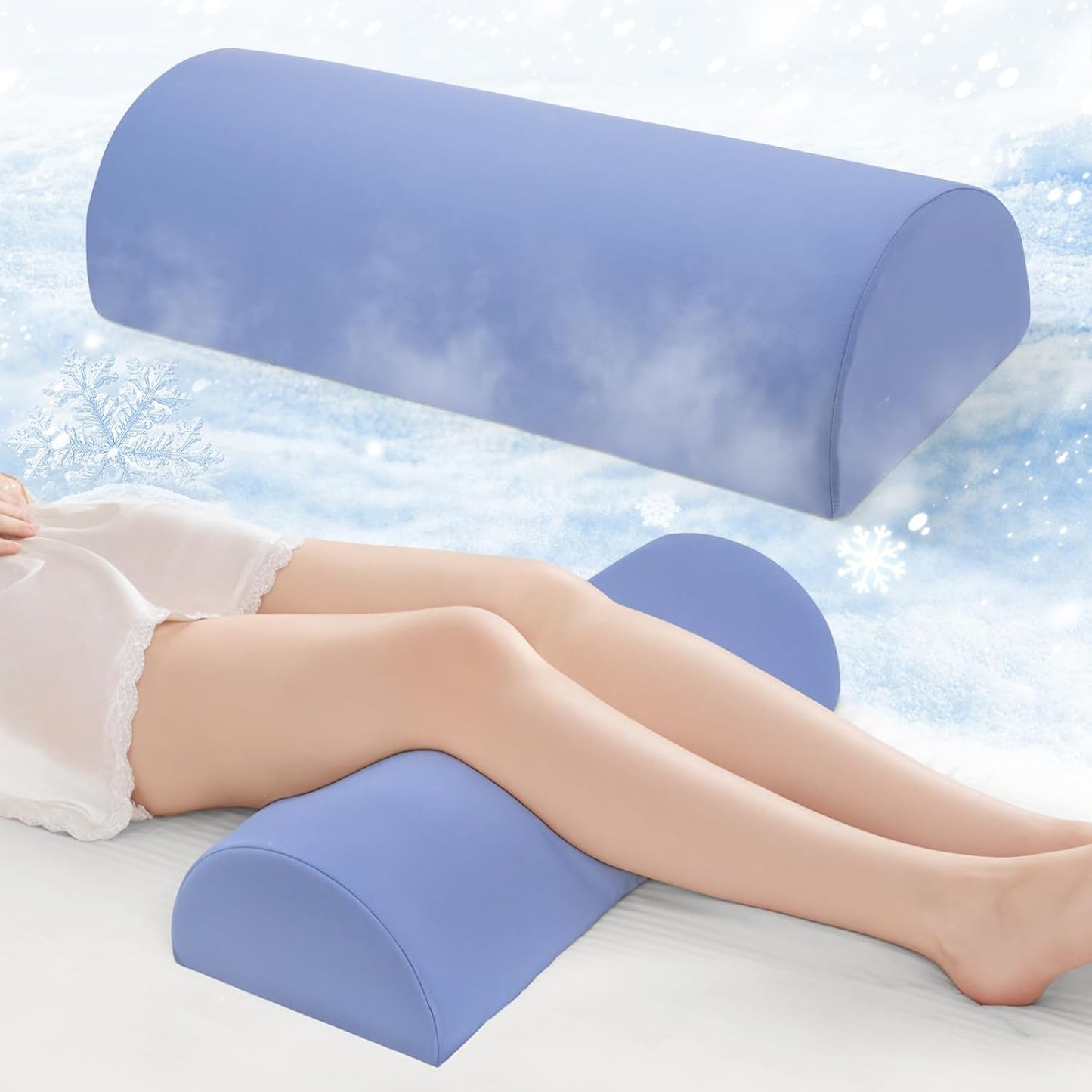 Knee Pillow for Back Sleeping - Half Moon Bolster Pillow for Legs - Cooling Under Knee Pillow for Sleeping on Back, Leg Support, Foot Elevation (Misty Blue)