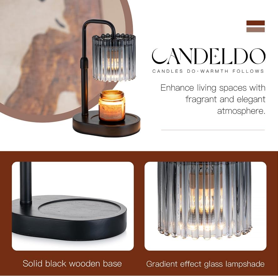 Candle Warmer Lamp with Timer: Black Candle Warming Lamp Height Adjustable Wax Melt Warmer Dimmable Modern Farmhouse New Home Bedroom Decor Mothers Day Housewarming Gift for Women