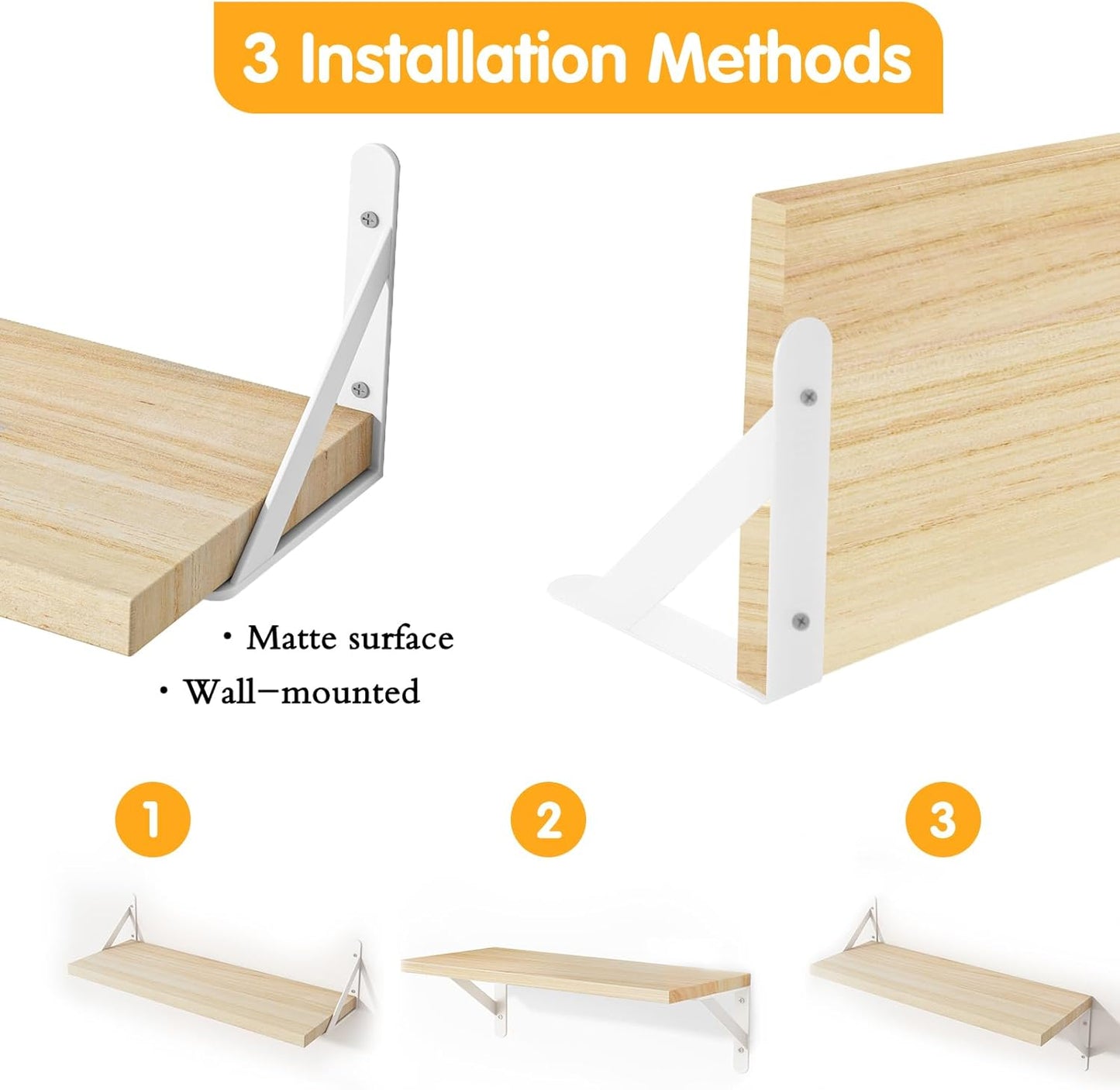 YGEOMER Floating Shelves for Wall, Different Sizes Natural Wood Wall Shelves for Living Room, Bathroom, Bedroom, Kitchen, Home Decor (Set of 4)