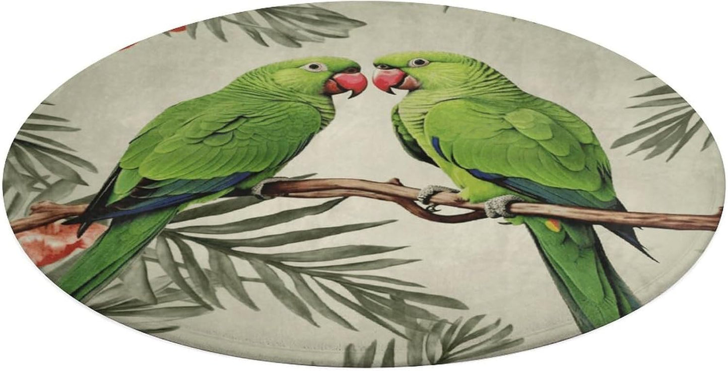 Couple Parrots Olive Circle Rug Retro Luxury Coral Velvet Floor Mat Non Slip Soft Indoor Floor Carpet Comfy Thickened Area Rugs Modern Aesthetic Minimalist Carpets for Home Decor