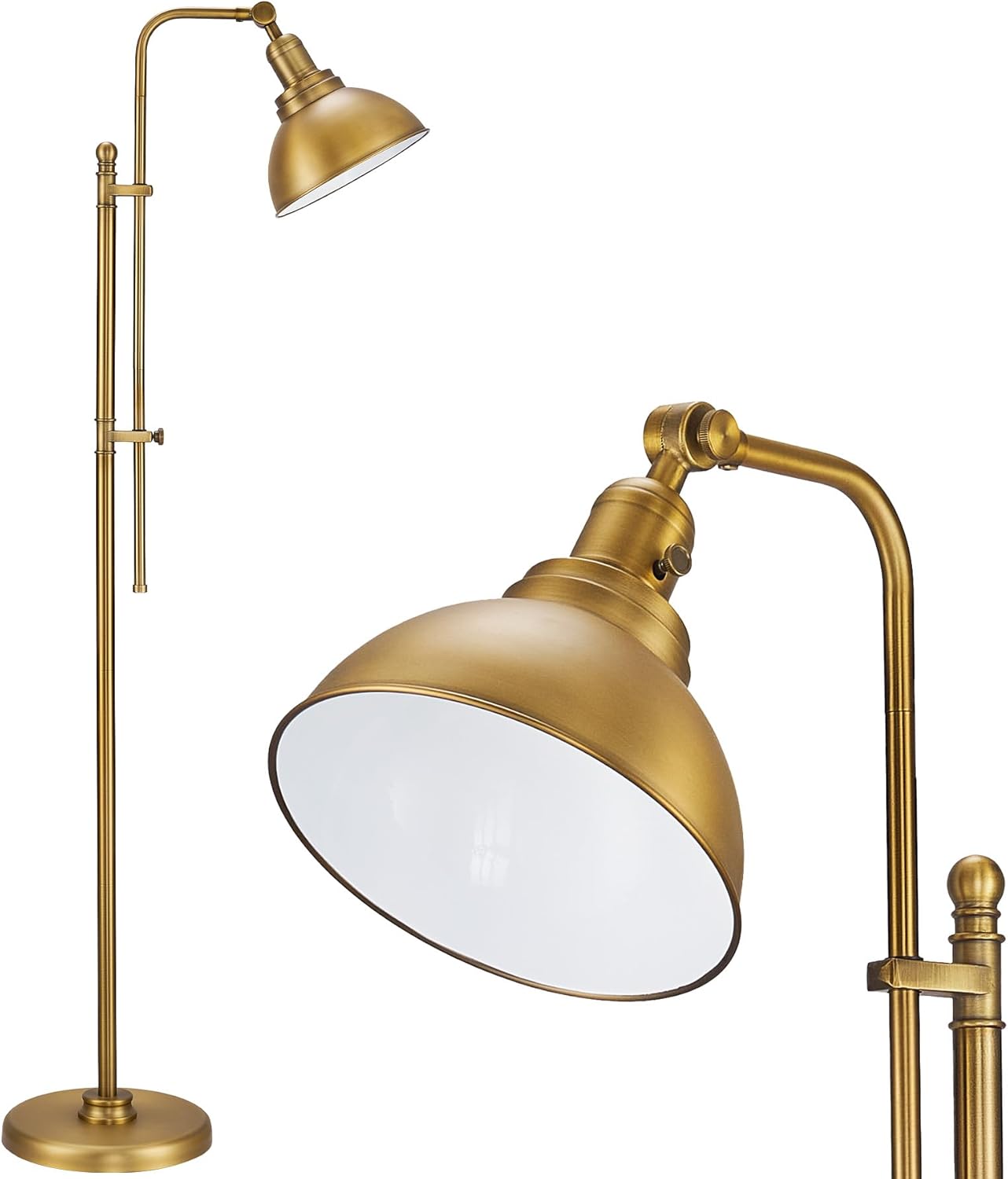 VONLUCE Floor Lamp for Living Room, 65" Industrial Brass Floor Lamp Adjustable Height & Head Vintage Metal Standing Reading Pole Lamp for Bedroom, Office, Farmhouse