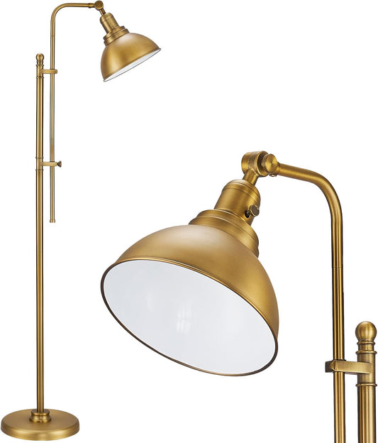 VONLUCE Floor Lamp for Living Room, 65" Industrial Brass Floor Lamp Adjustable Height & Head Vintage Metal Standing Reading Pole Lamp for Bedroom, Office, Farmhouse