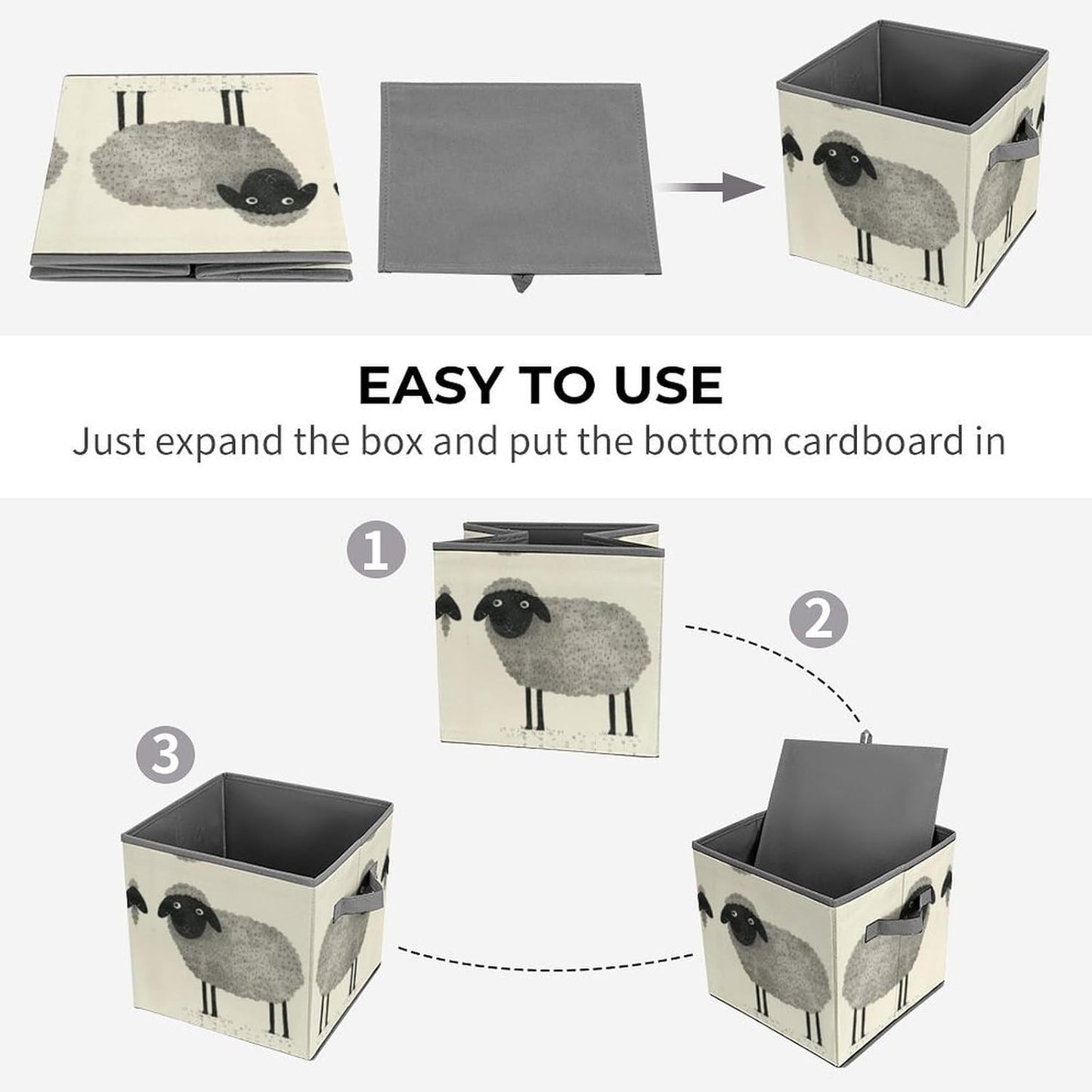 Sheep Storage Bins with Handles Fashion Large Storage Cubes Sturdy Foldable Storage Boxes Space-Saving Storage Baskets for Home Office Clothes Closet Organizers