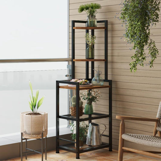 Plant Stand, Corner Shelf Stand, 5-Tier Corner Bookshelf, Tall Standing Storage Shelf Organizer with Metal Frame & Wood Shelves, Plant Stand Indoor for Home Decor, Bedroom, Living Room, Office