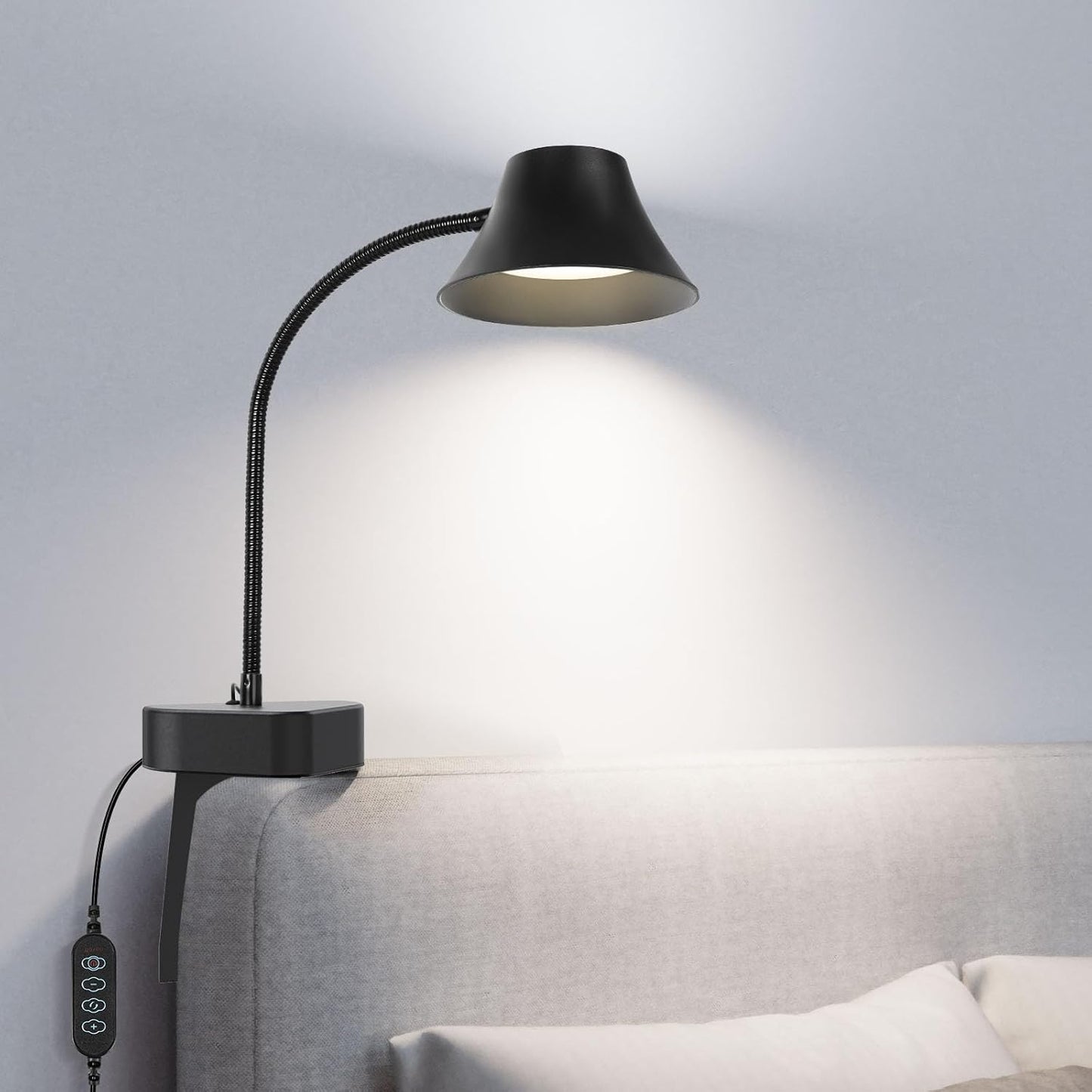 TONYFUL Bed Light for Headboard, Eye Care Reading Lamp, No Drilling Bed Light, 5 Colors & 10 Brightness Book Light with Flexible Gooseneck, Top Ambient Lighting for Bedroom, Desk, Living Room Sofa