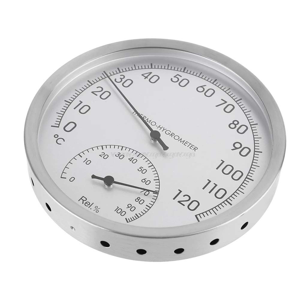 127mm 5" Thermometer Hygrometer Wall Hung Stainless Steel Indoor Outdoor Sauna Room Temperature Humidity Tester Monitor
